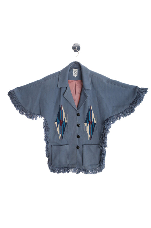 Vintage Ortega's Chimayo Blue Poncho - Hand Woven