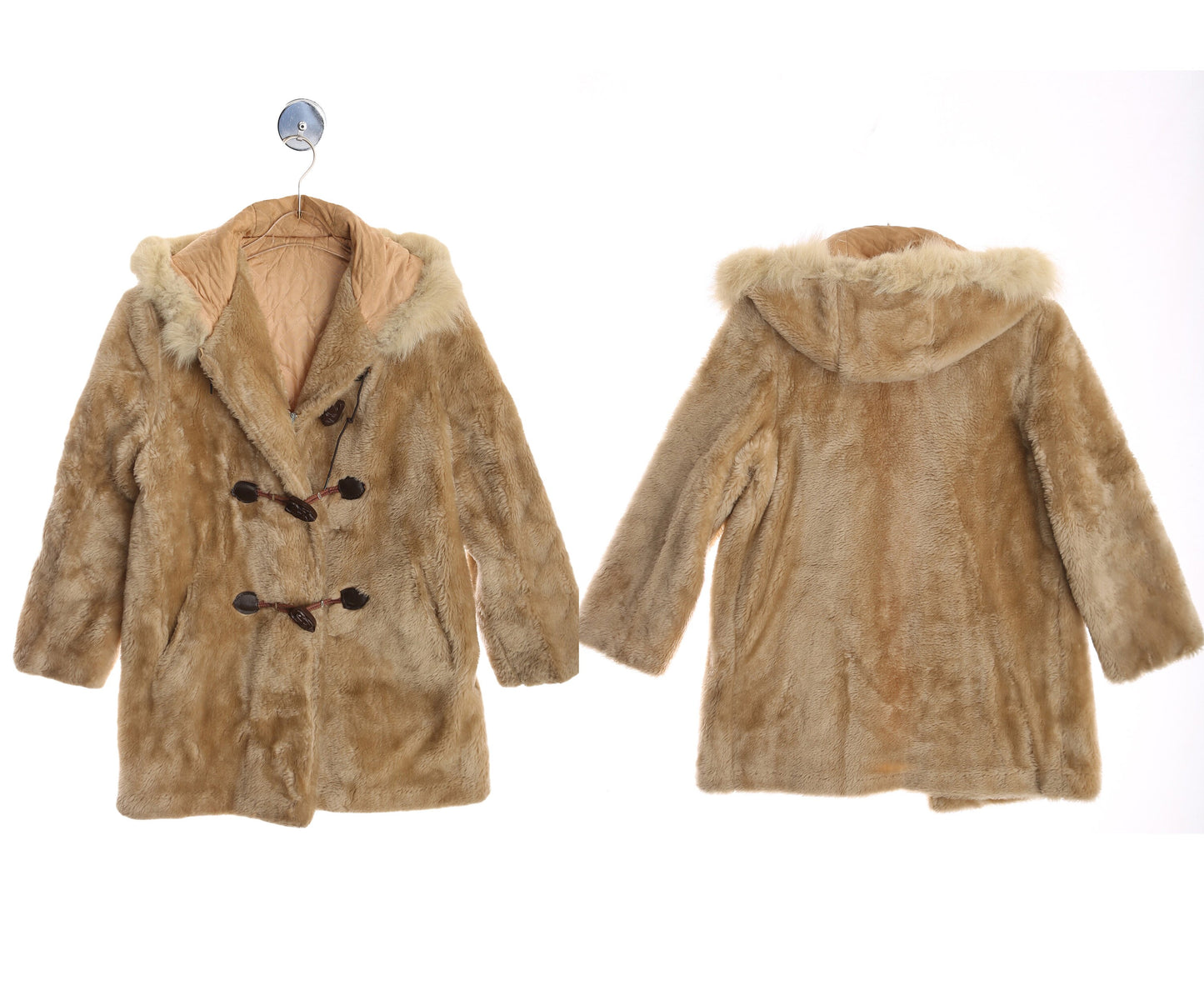 Vintage Faux Fur Hooded Coat - Era 1960's - 1970's