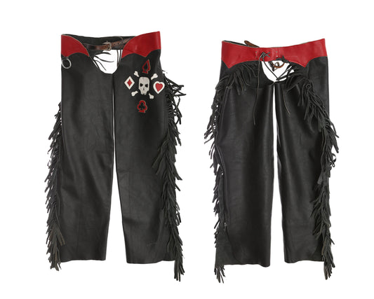 Black Leather Chaps with White Leather Skull Design