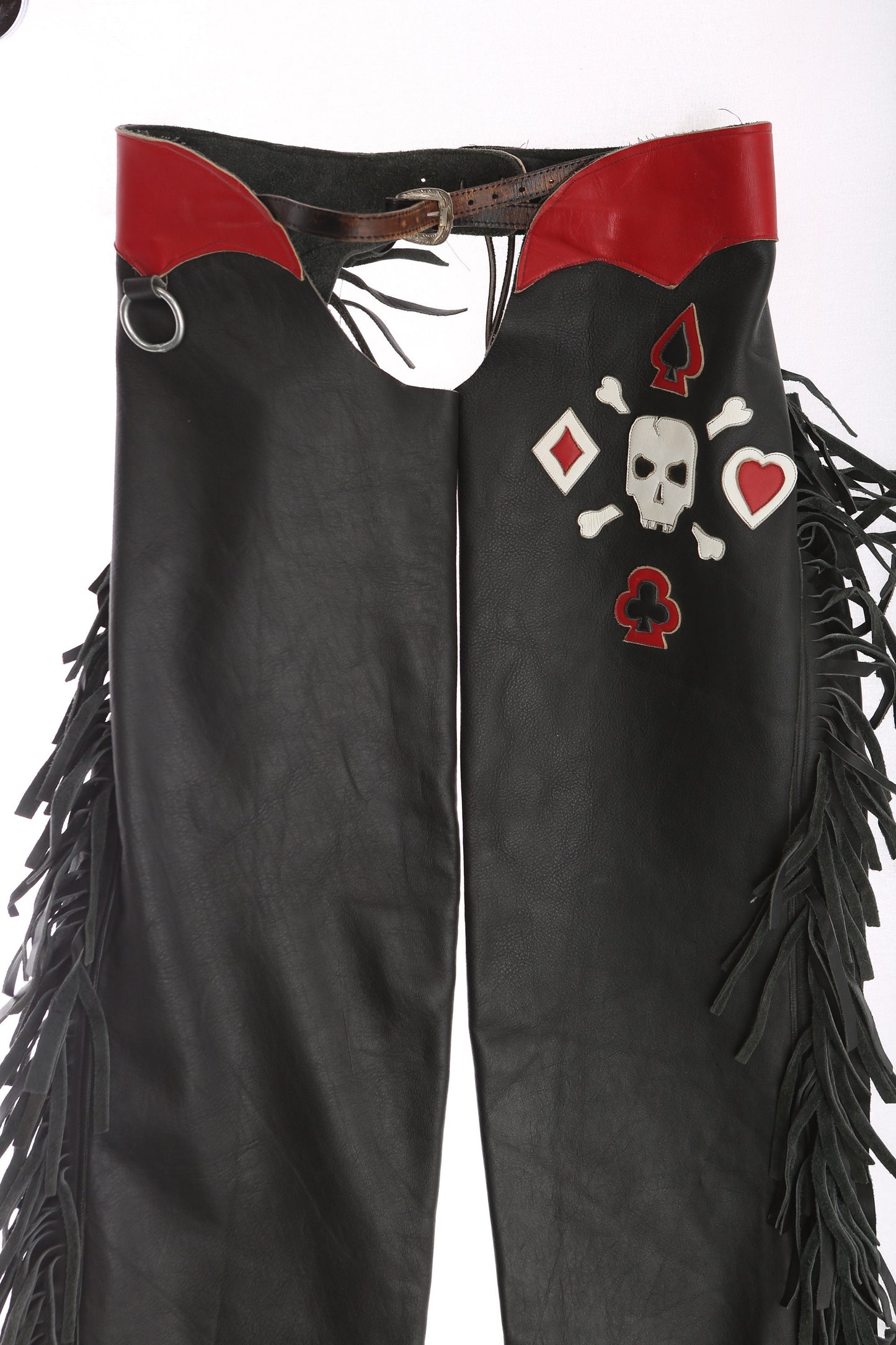 Black Leather Chaps with White Leather Skull Design