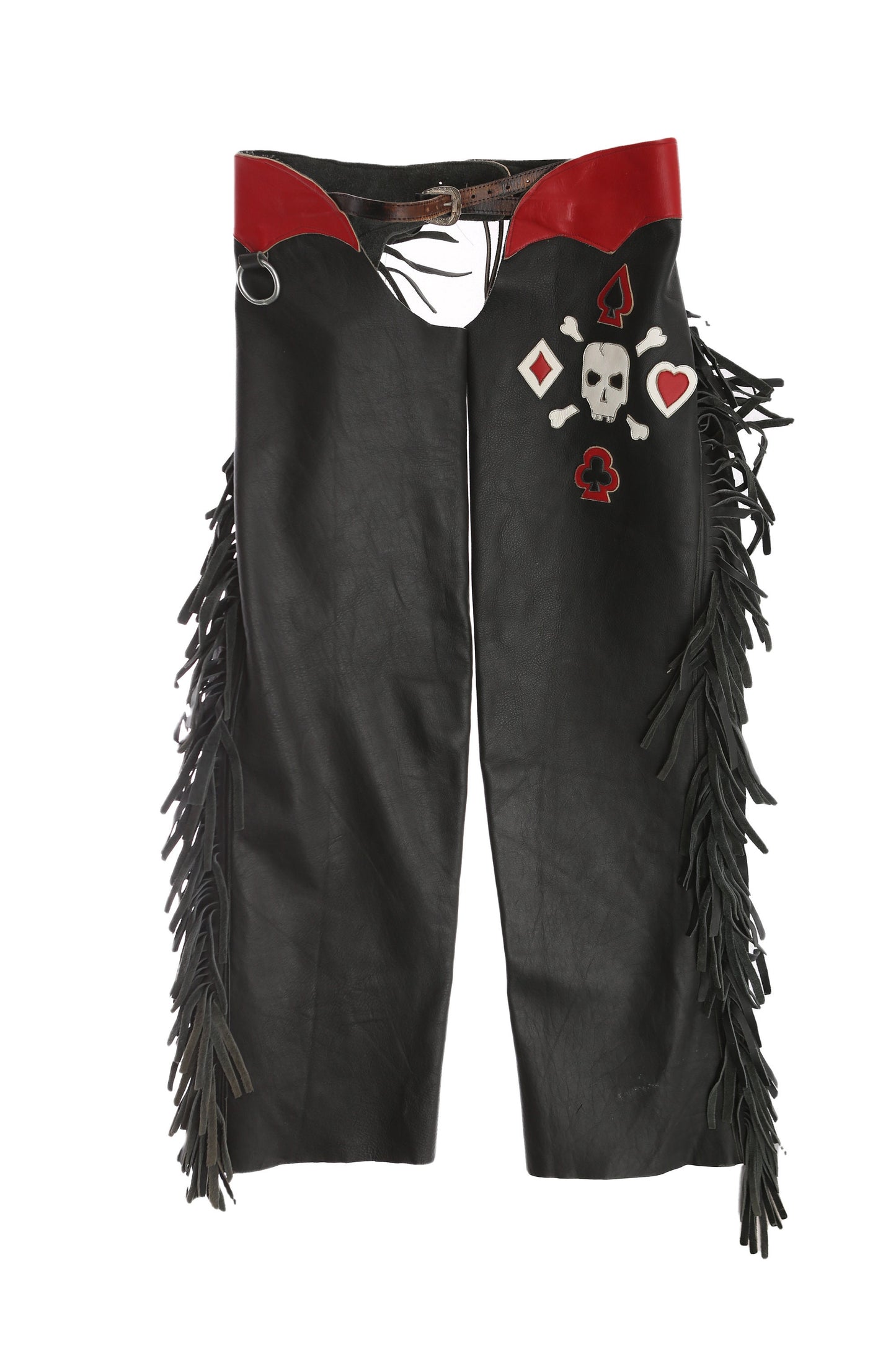 Black Leather Chaps with White Leather Skull Design