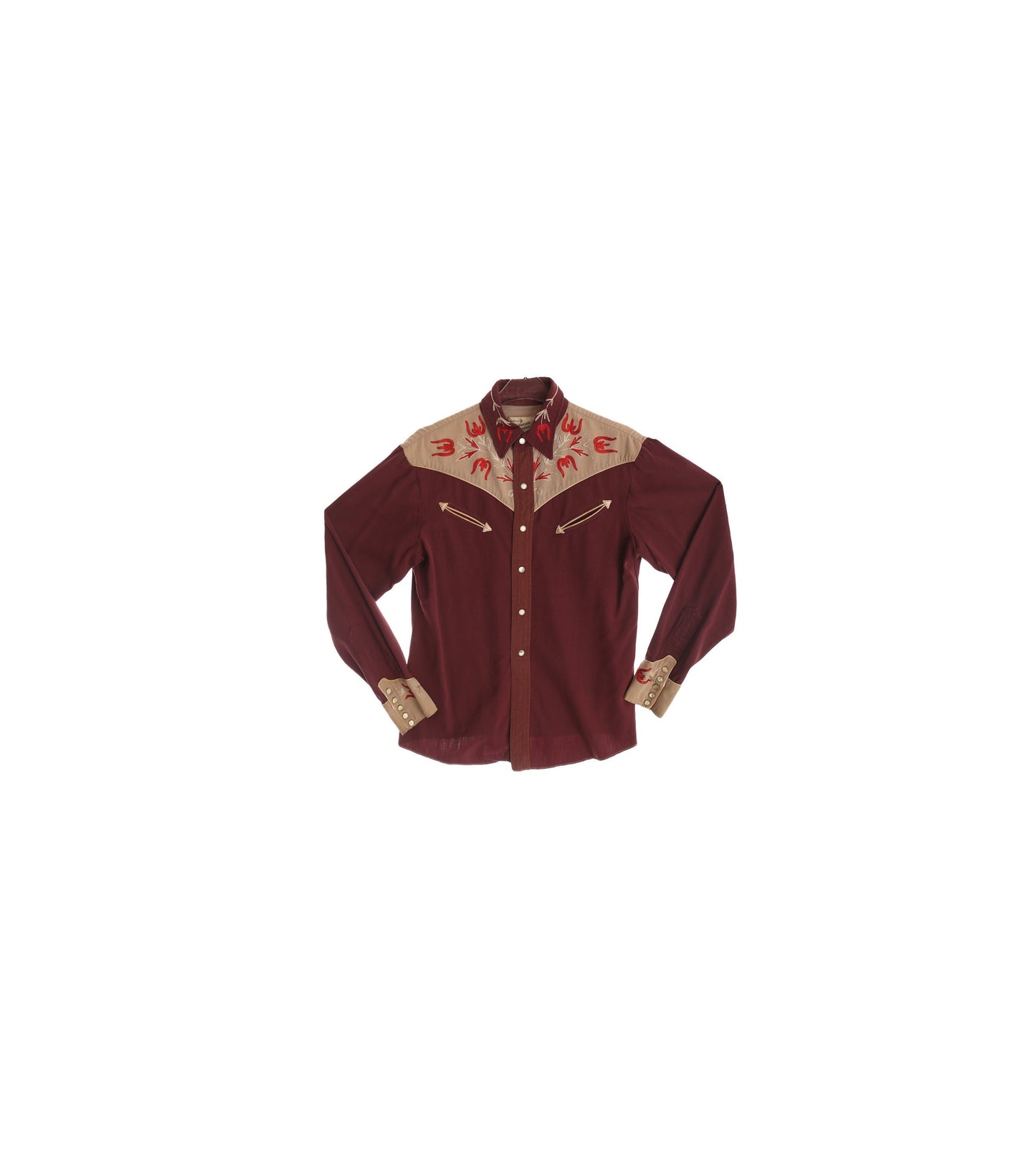 Vintage Men Red Gabardine Western Shirt / Era 1940's - 1950's