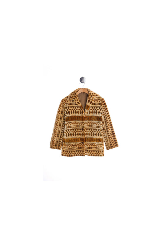 70's Women Beige Tribal Print Tapestry Coat