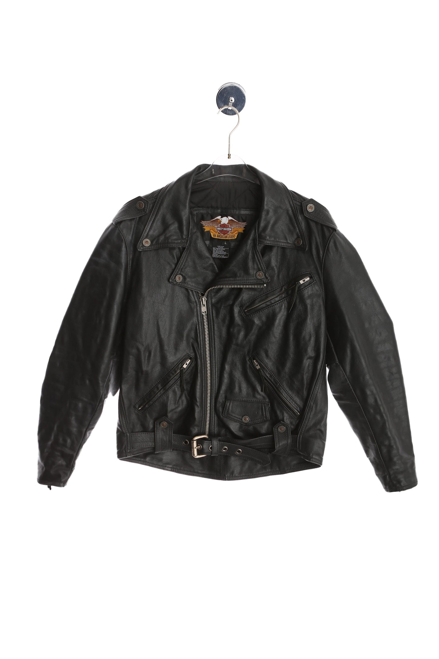 Men's Biker Black Leather Jacket / Size Large / Made in USA