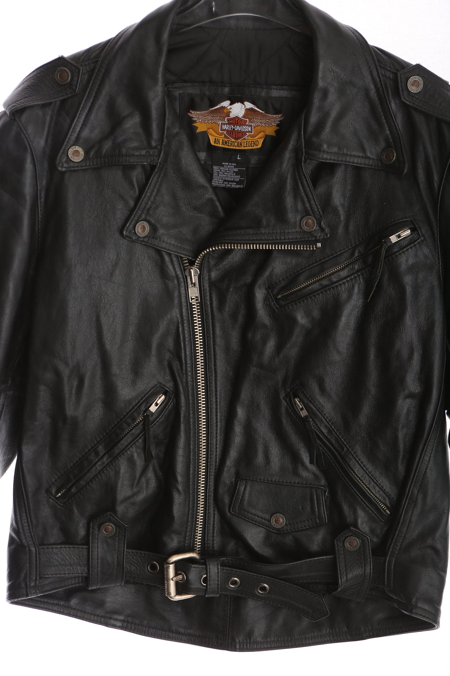 Men's Biker Black Leather Jacket / Size Large / Made in USA