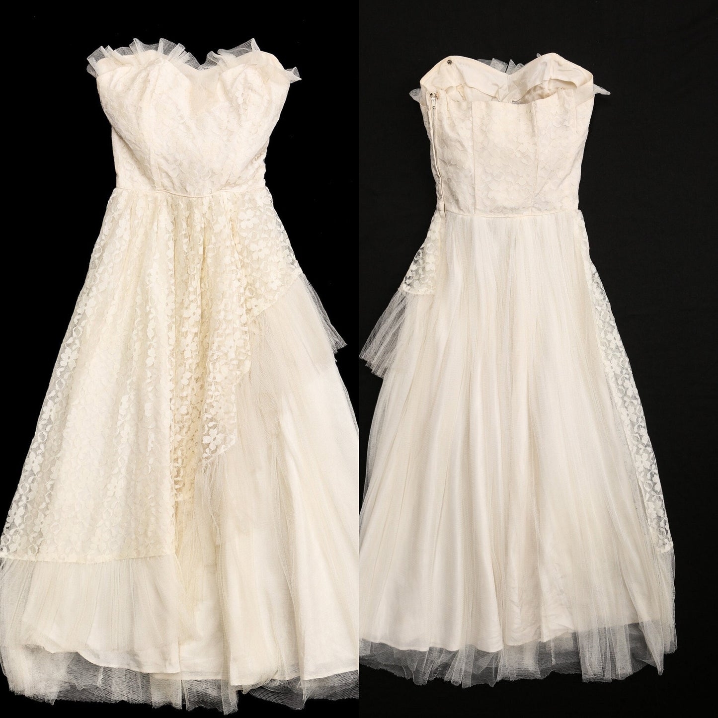 Vintage wedding 50's white lace dress sleeveless strapless