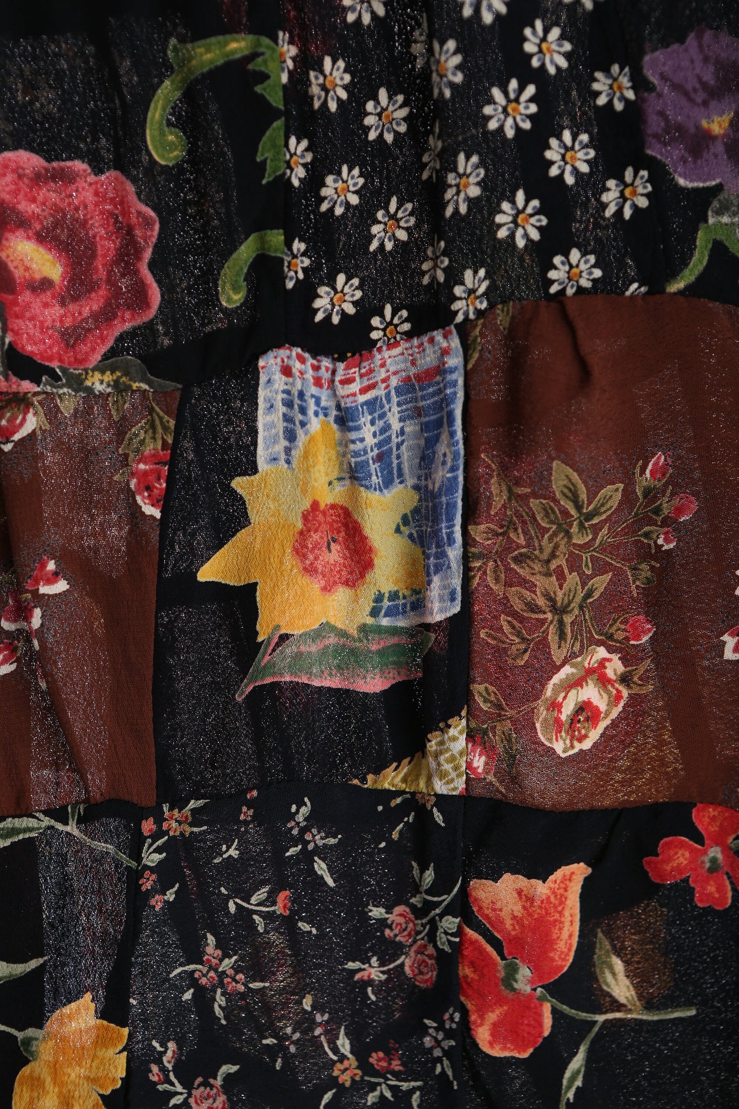 Vintage Women Floral Print Patchwork rayon Summer Skirt