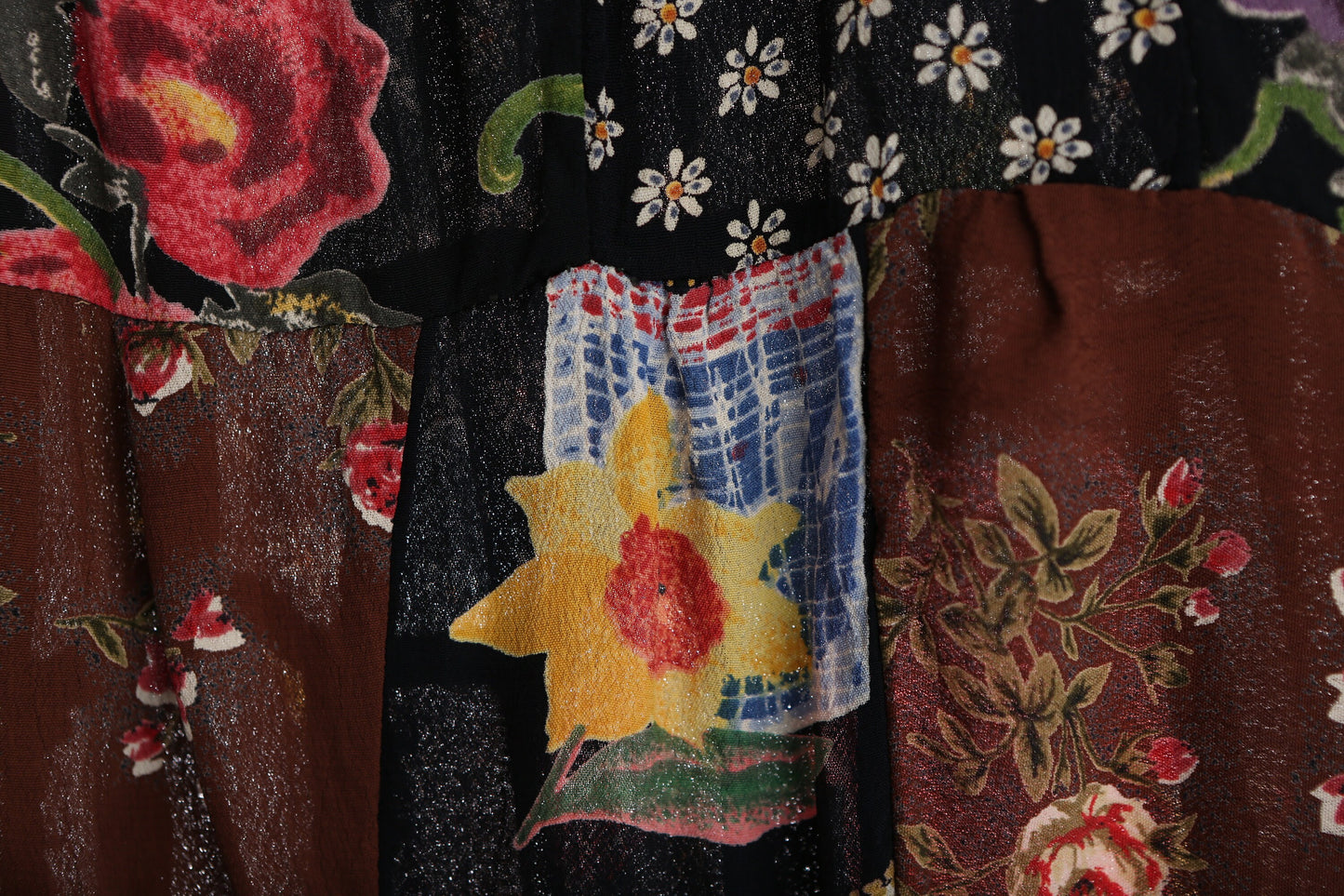 Vintage Women Floral Print Patchwork rayon Summer Skirt