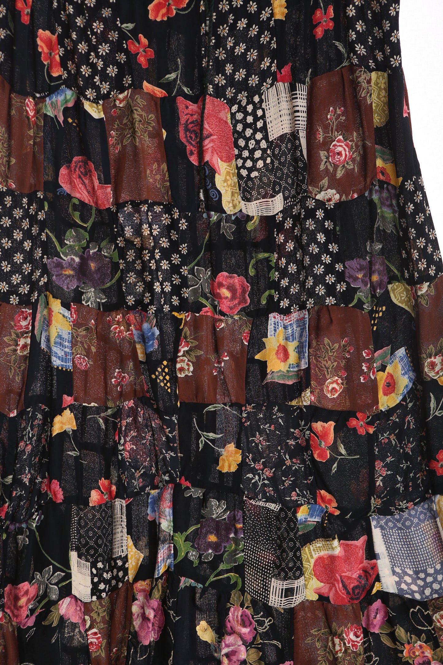 Vintage Women Floral Print Patchwork rayon Summer Skirt