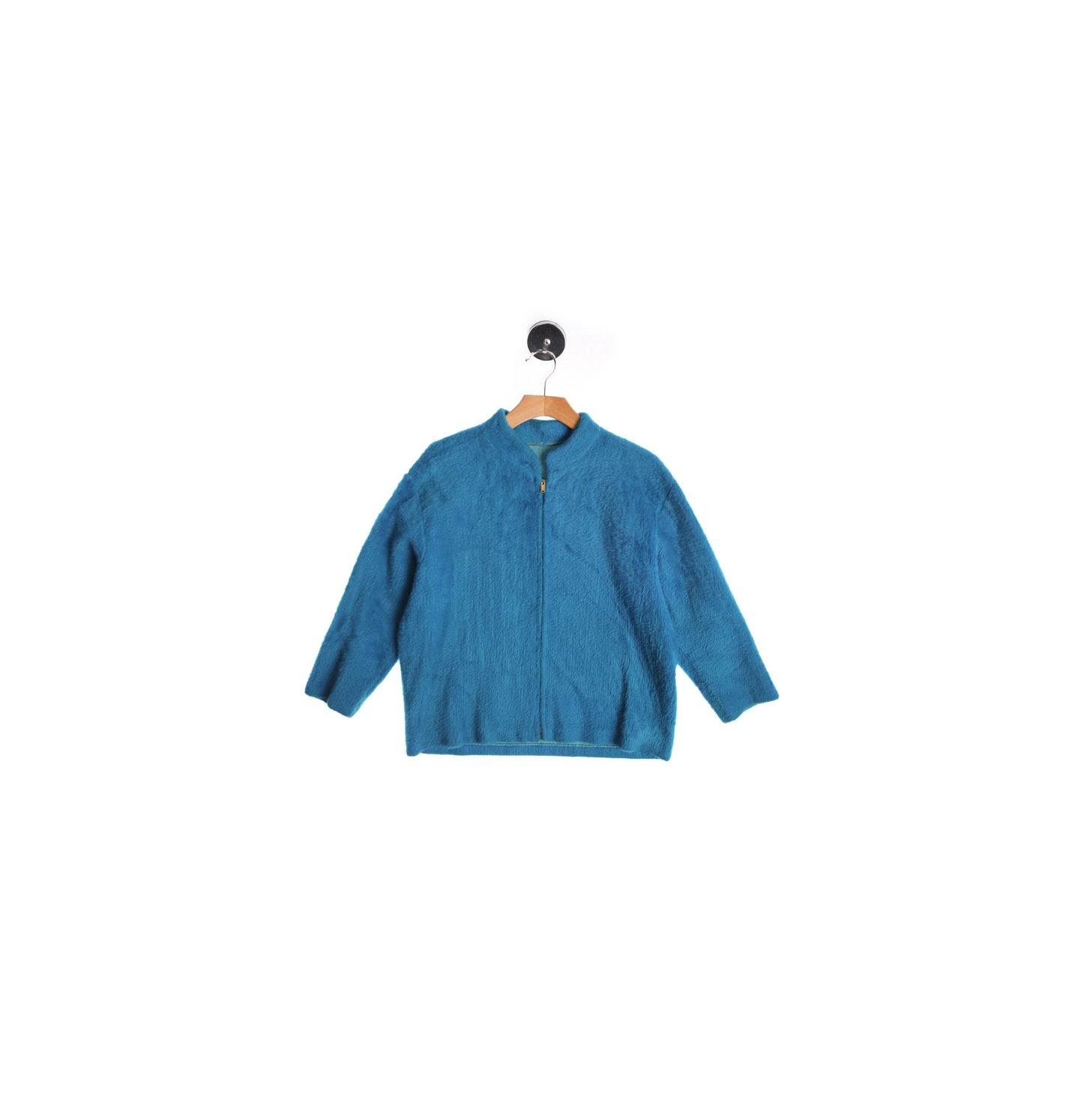 Vintage Blue Mohair Jacket - Zipper Closure - Era 60s -70s