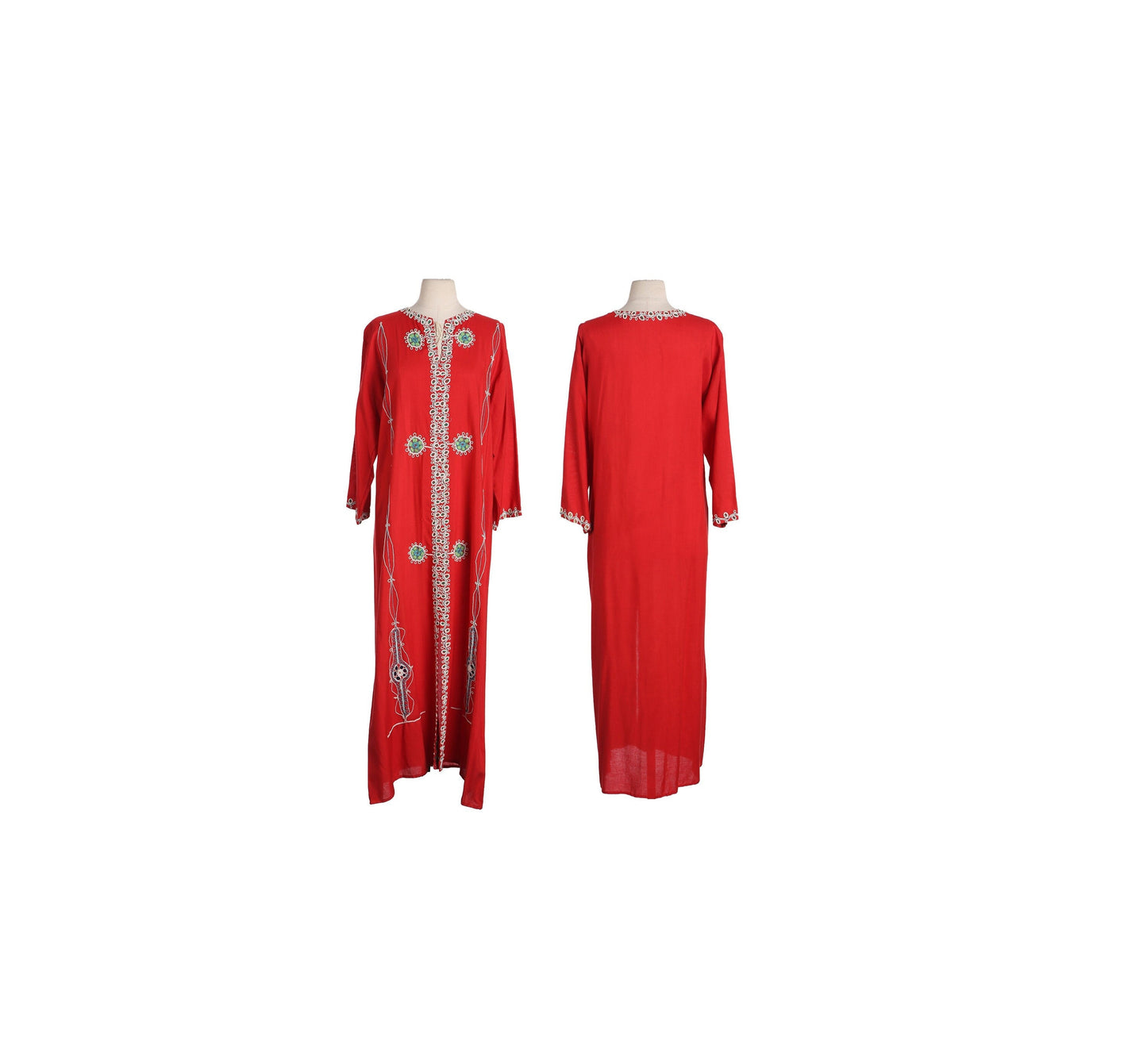Vintage Red Ethnic Embroidered Long Dress