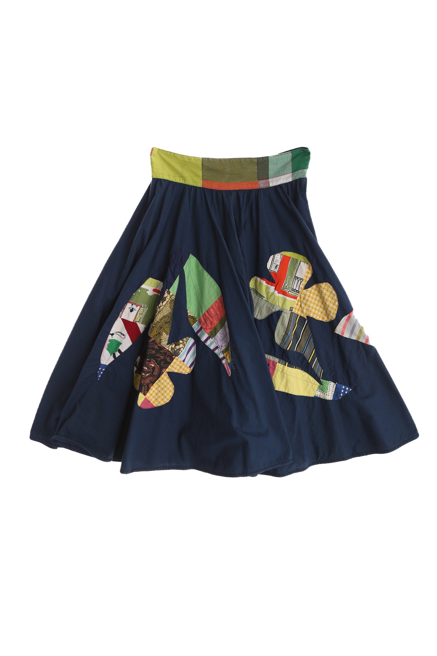 Vintage Blue Floral Patchwork Skirt / Era 1960's - 1970's