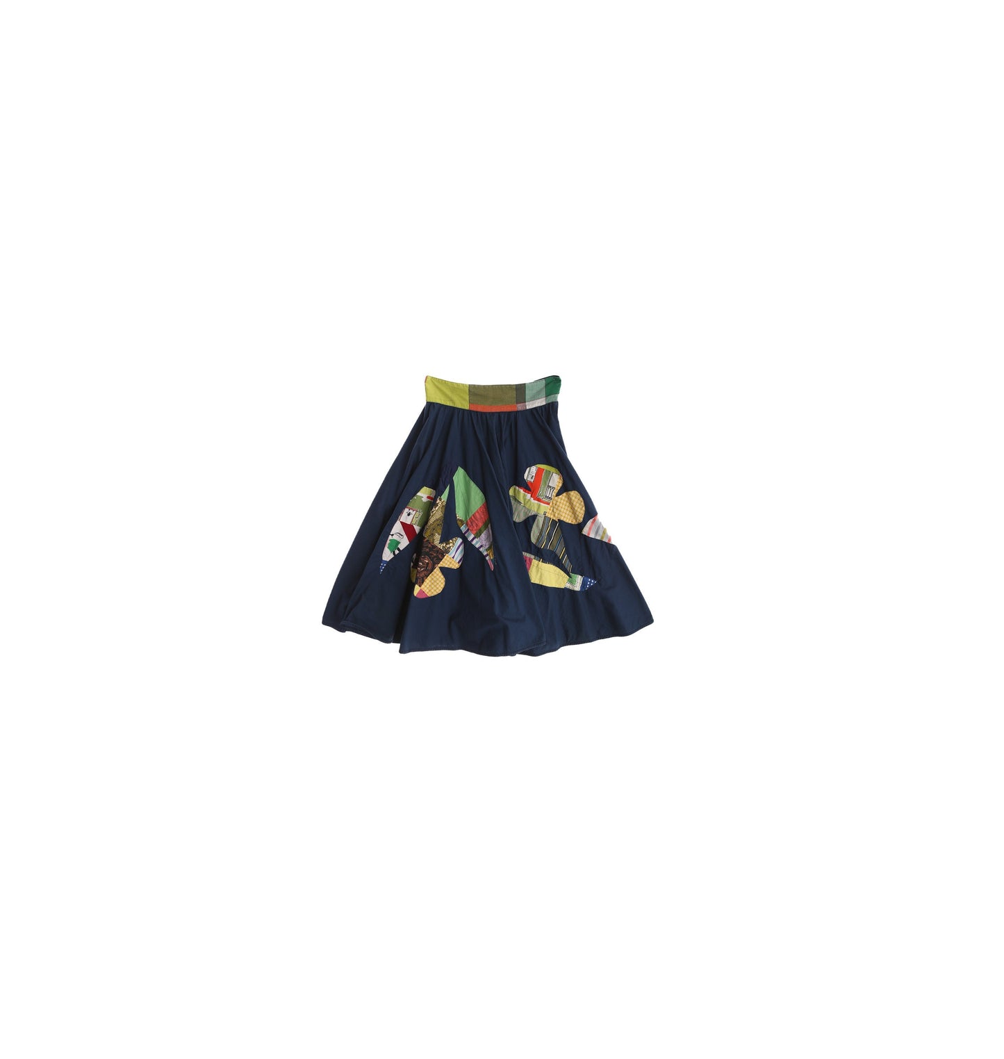 Vintage Blue Floral Patchwork Skirt / Era 1960's - 1970's