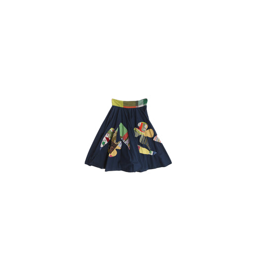 Vintage Blue Floral Patchwork Skirt / Era 1960's - 1970's