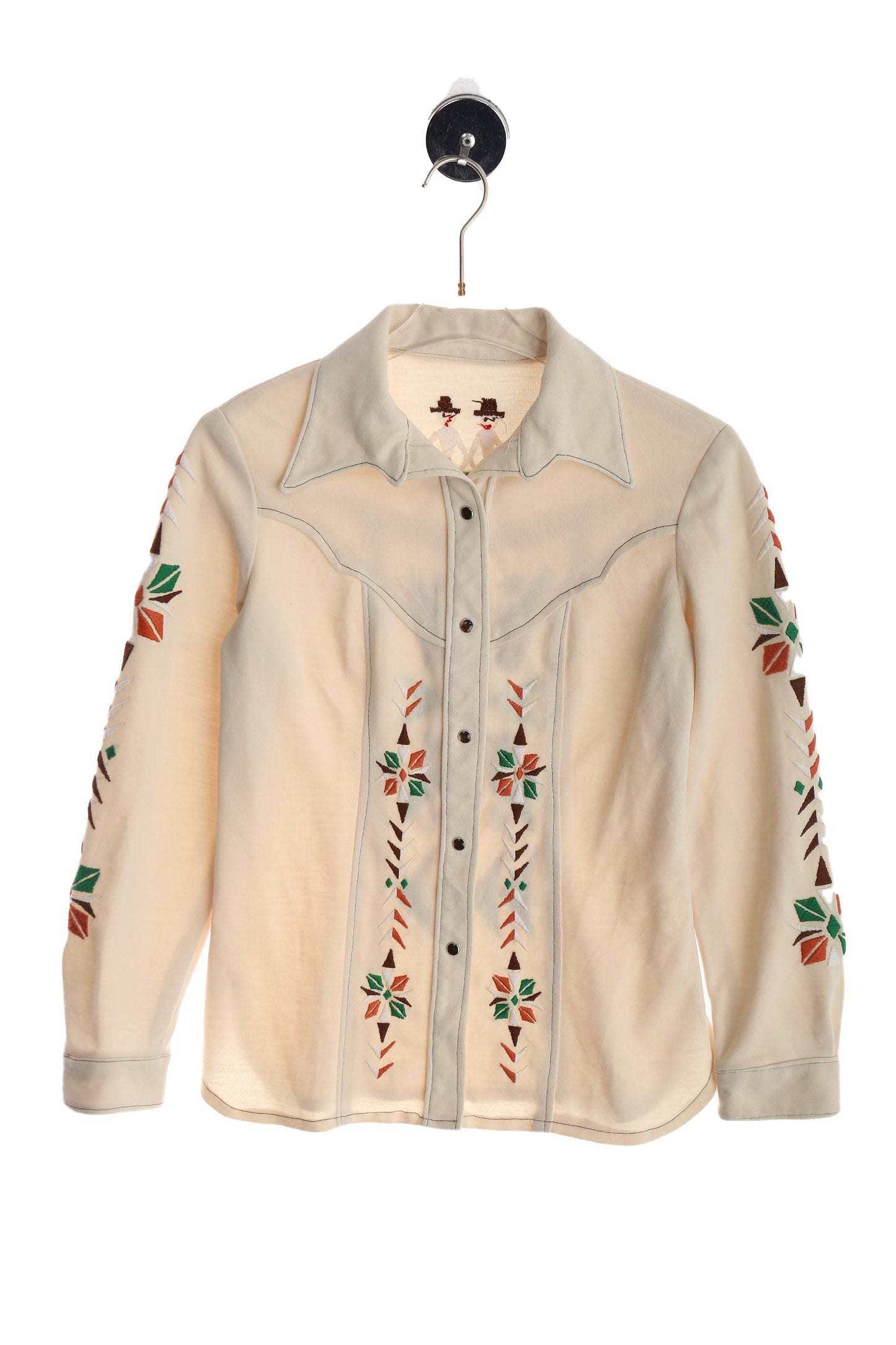 70s Women Poly Top with Embroidered Details