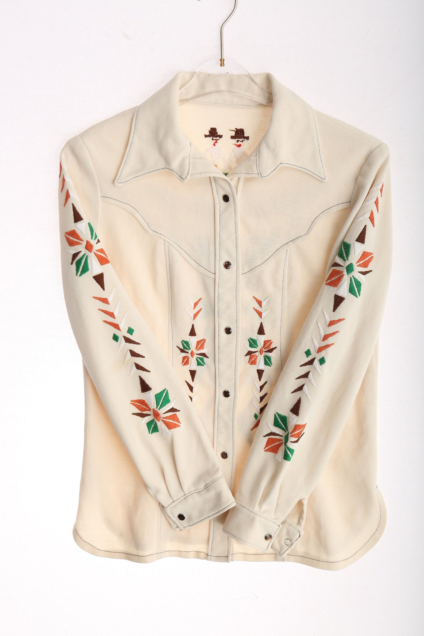 70s Women Poly Top with Embroidered Details