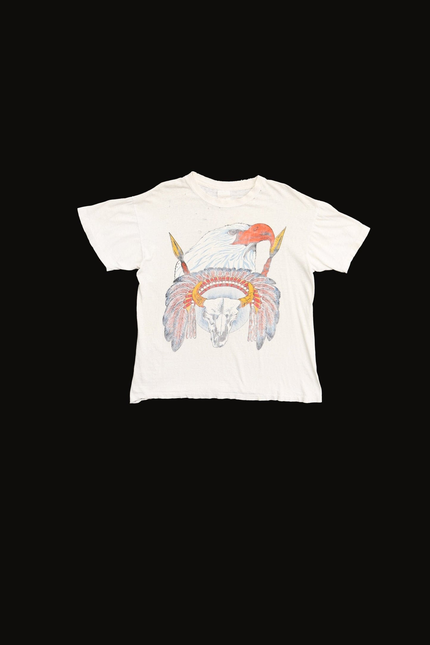 Vintage bald eagle bull skull 70's native american shirt white distressed india tribe