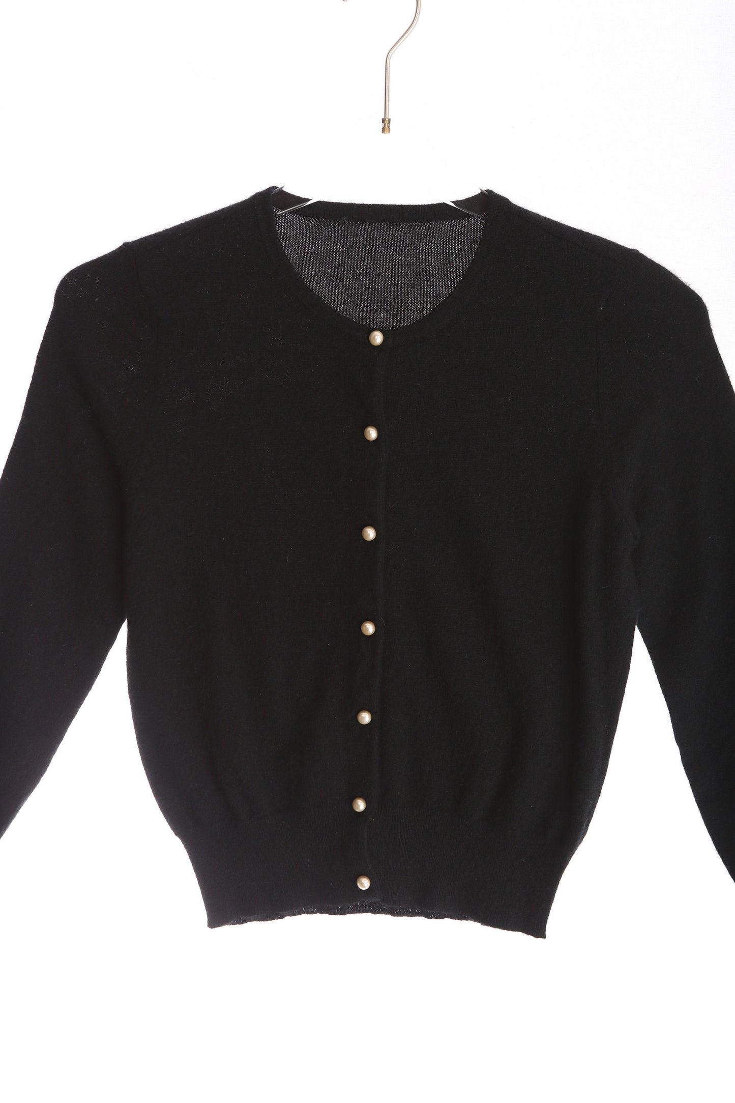 Vintage Women's Black Cardigan Sweater with Faux Pearl Buttons
