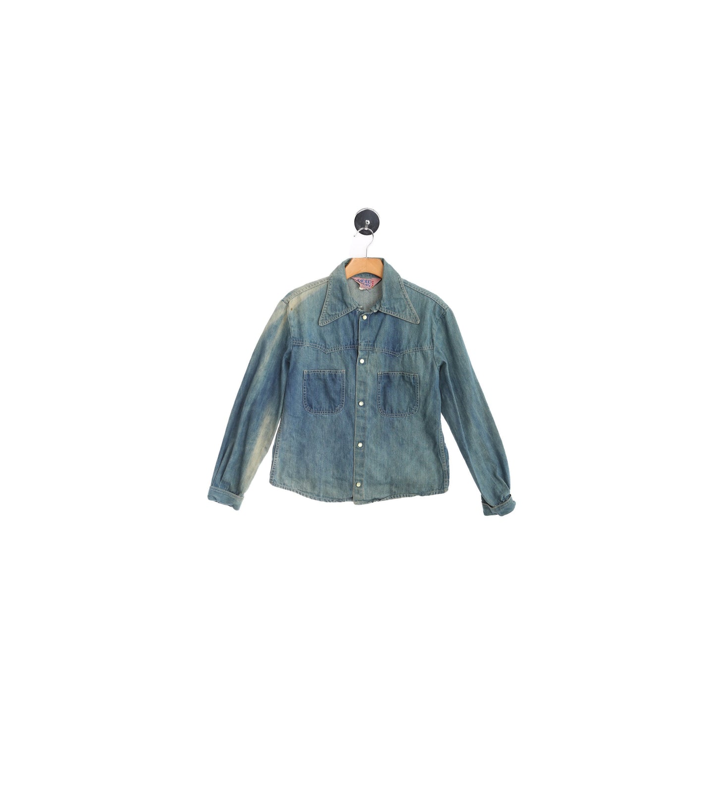 Vintage 1970's Faded Glory Blue Denim Shirt with Back Print