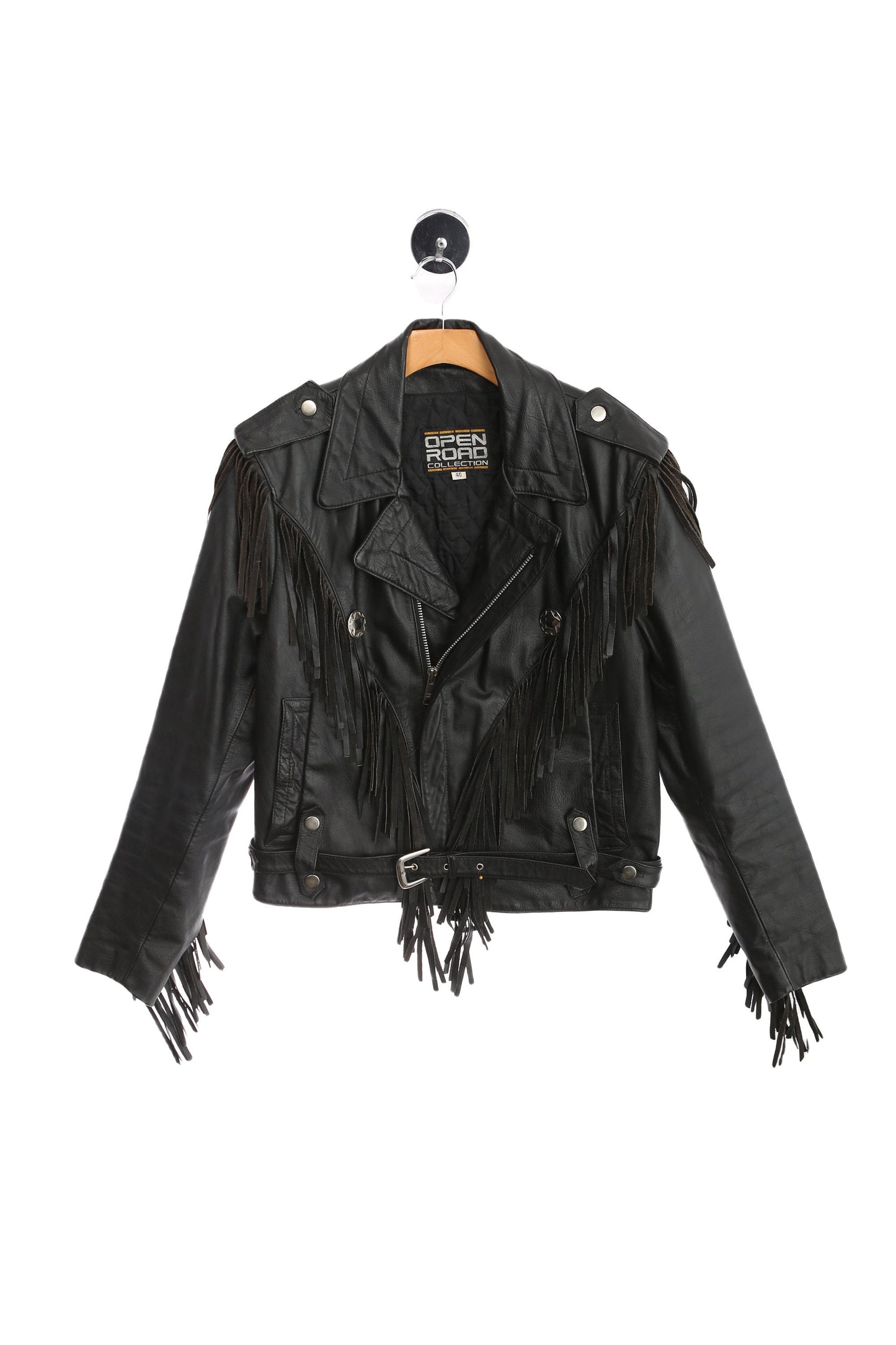 Vintage Biker Leather Jacket with Fringed Sleeves