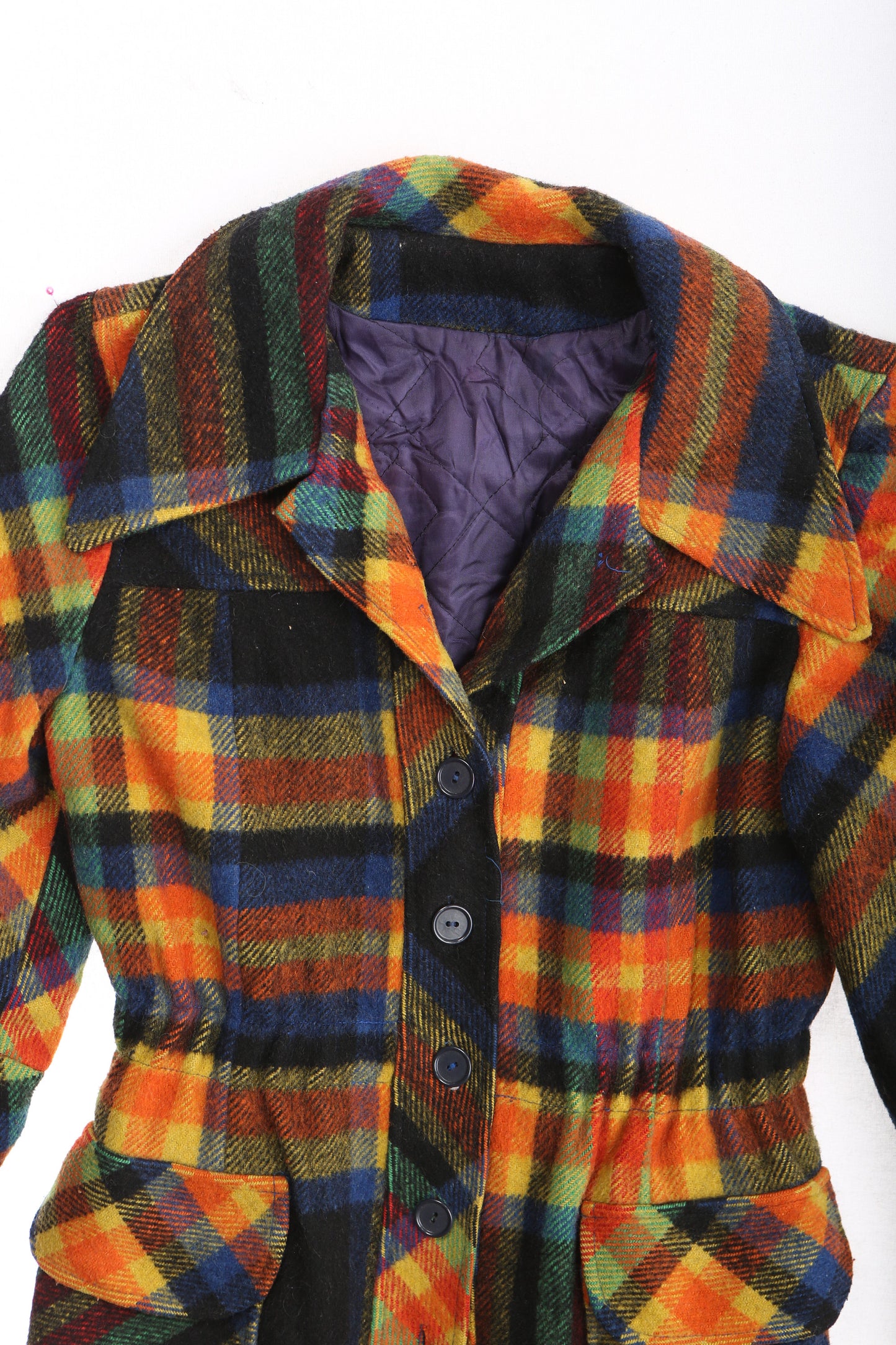 70s Women Plaid Blue Jacket