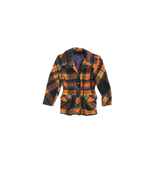 70s Women Plaid Blue Jacket