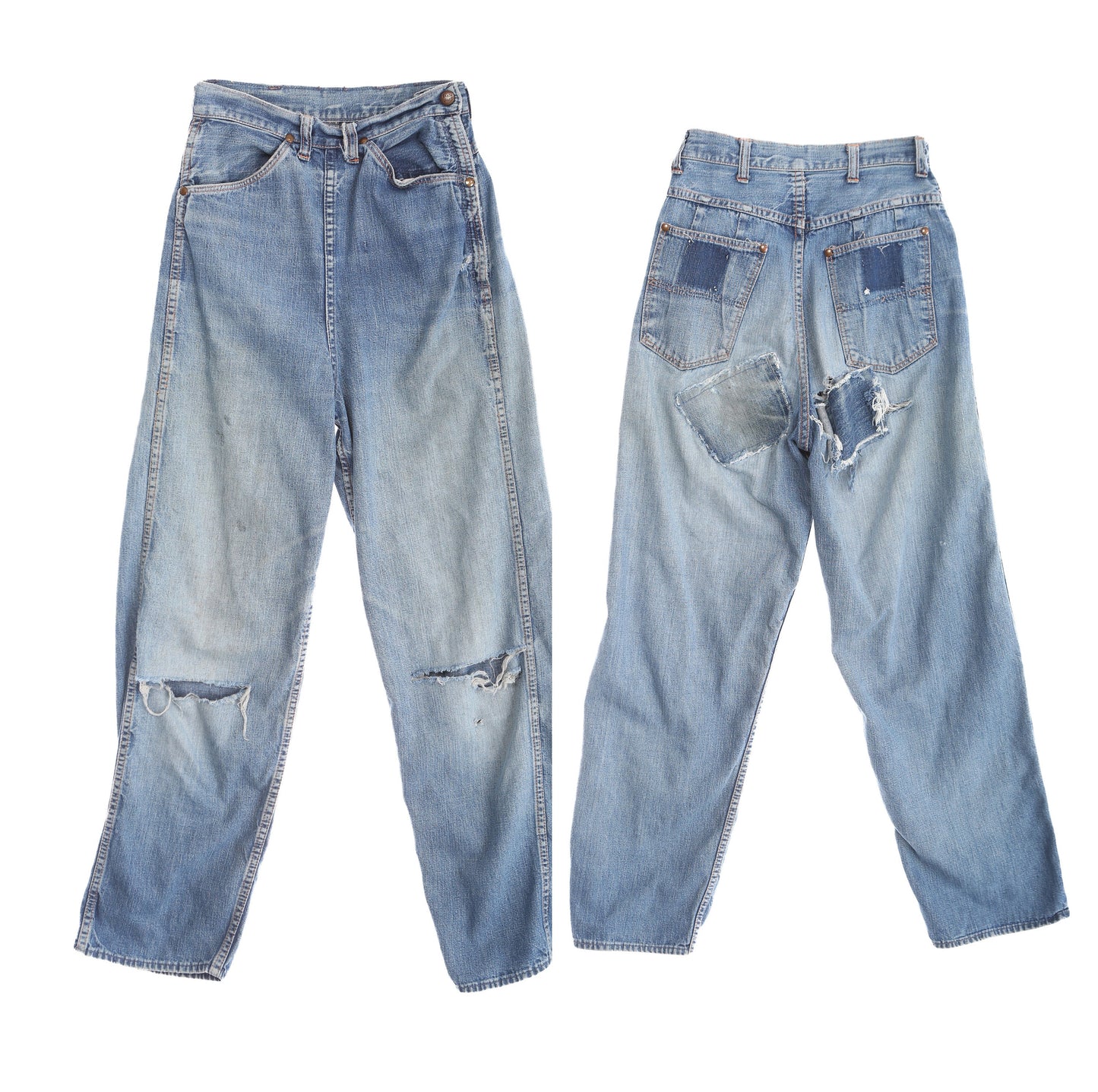 Vintage Men 1970's Blue Denim Distressed Pants by Ranch Craft