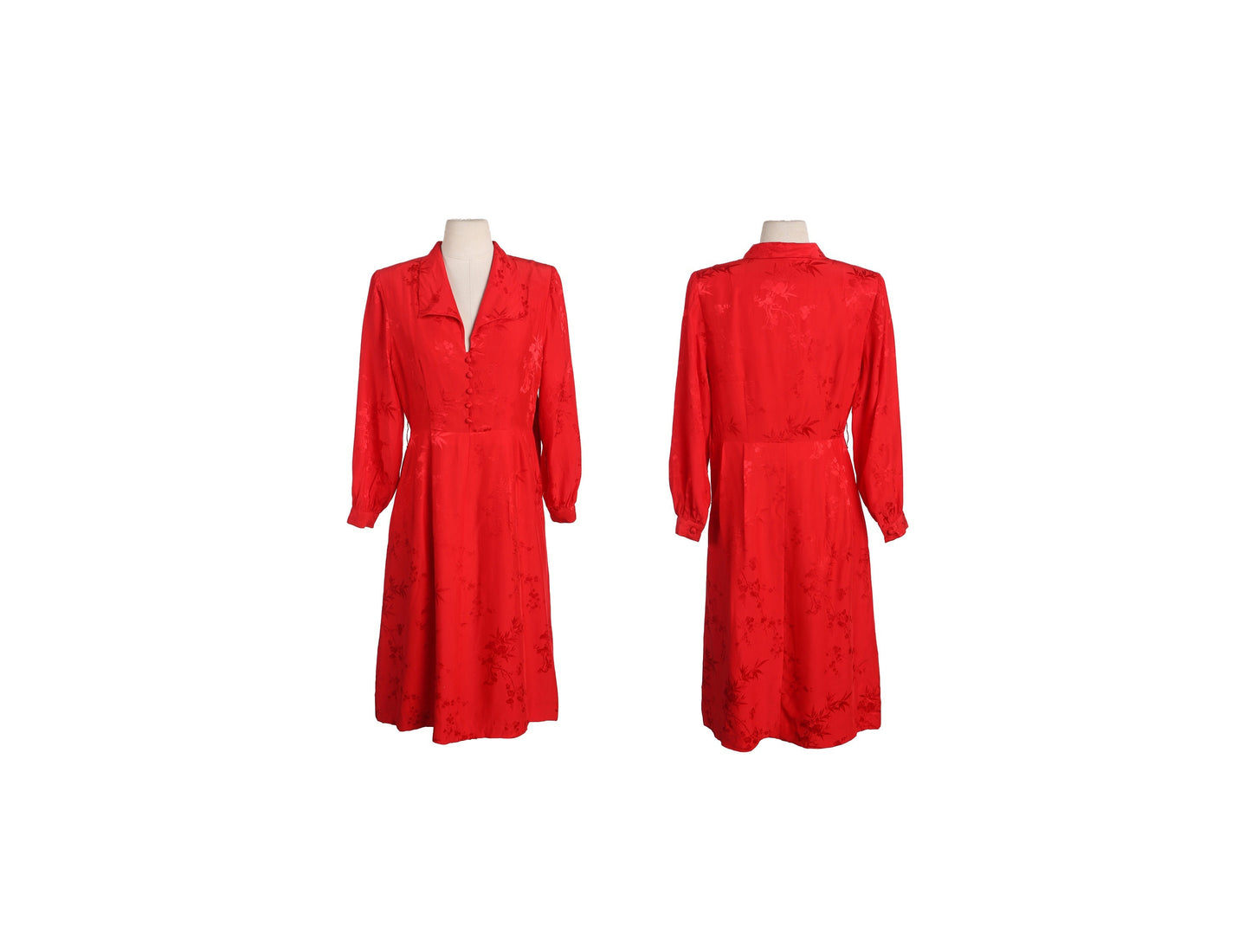 Vintage Women Red Casual Dress with Plant Print Design