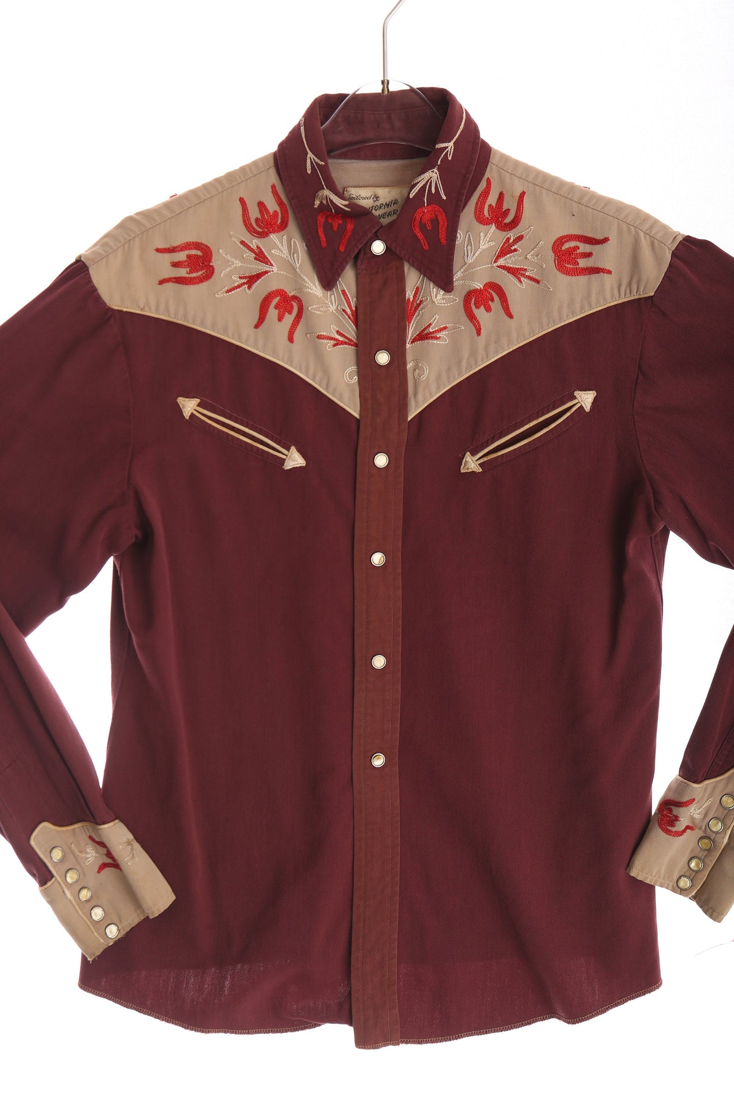 Vintage Men Red Gabardine Western Shirt / Era 1940's - 1950's