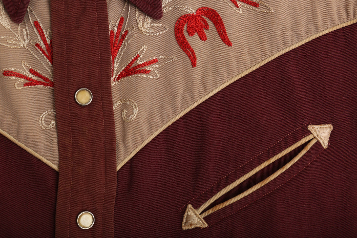 Vintage Men Red Gabardine Western Shirt / Era 1940's - 1950's