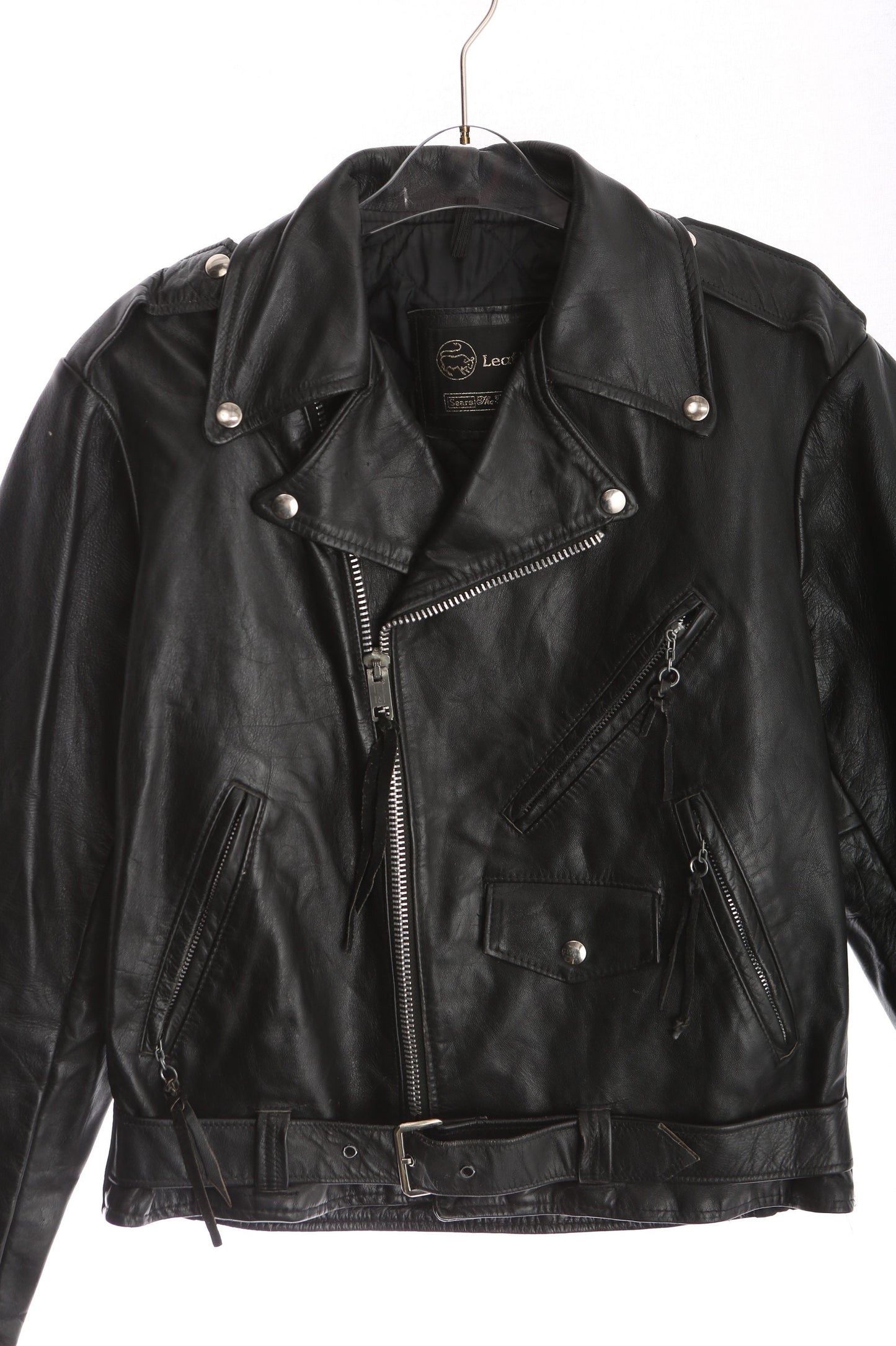 Vintage Black Biker Leather Jacket by The Leather Shop Sears