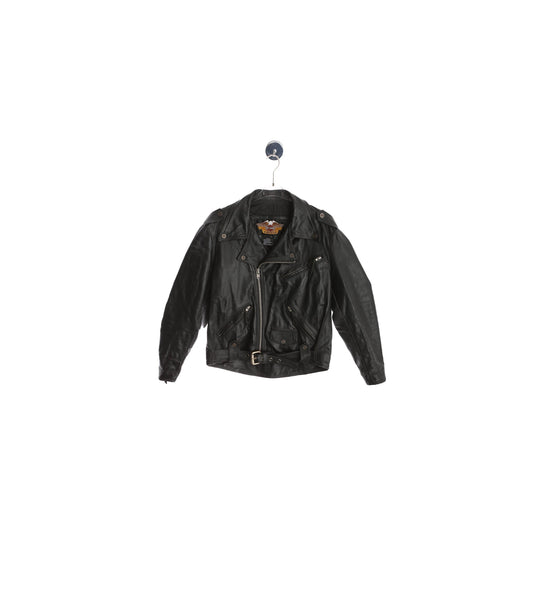 Men's Biker Black Leather Jacket / Size Large / Made in USA