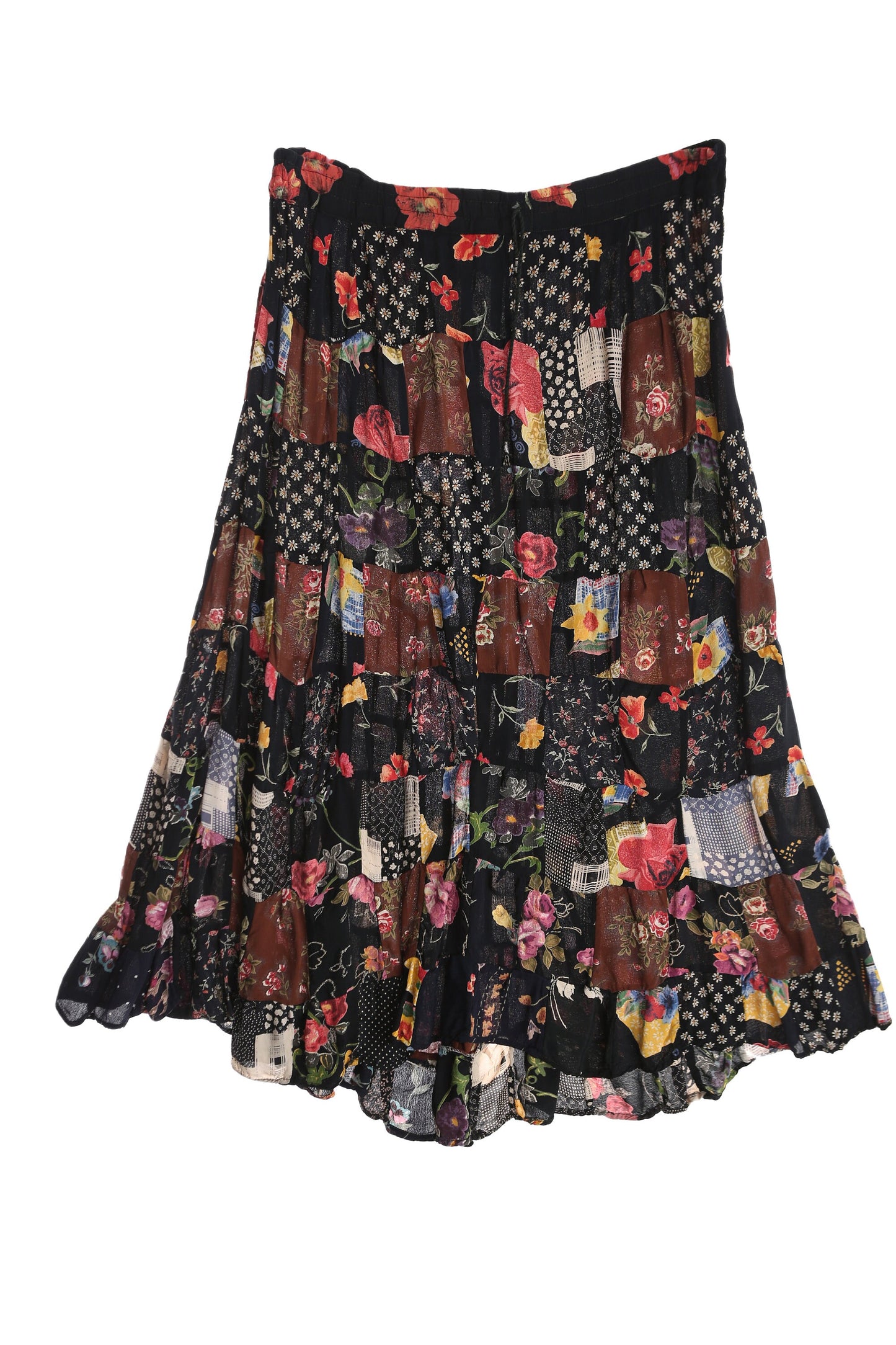 Vintage Women Floral Print Patchwork rayon Summer Skirt