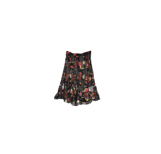 Vintage Women Floral Print Patchwork rayon Summer Skirt