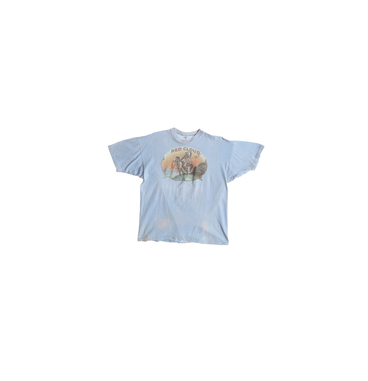 Vintage Iron Print Red Cloud Blue T-shirt