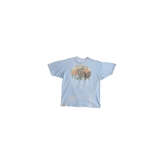 Vintage Iron Print Red Cloud Blue T-shirt