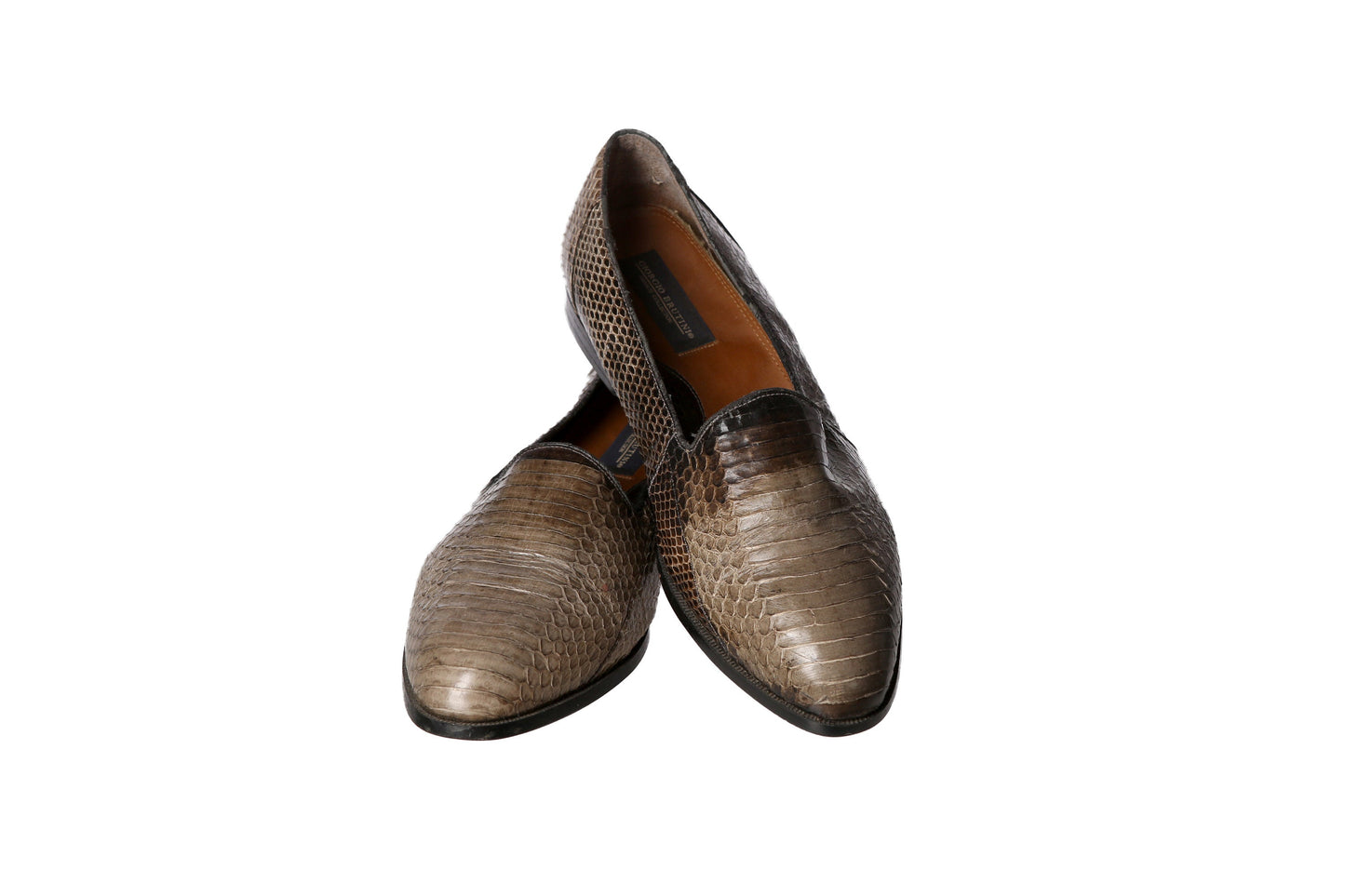 Vintage Men's Snakeskin Brown / Gray Leather Loafer Shoes
