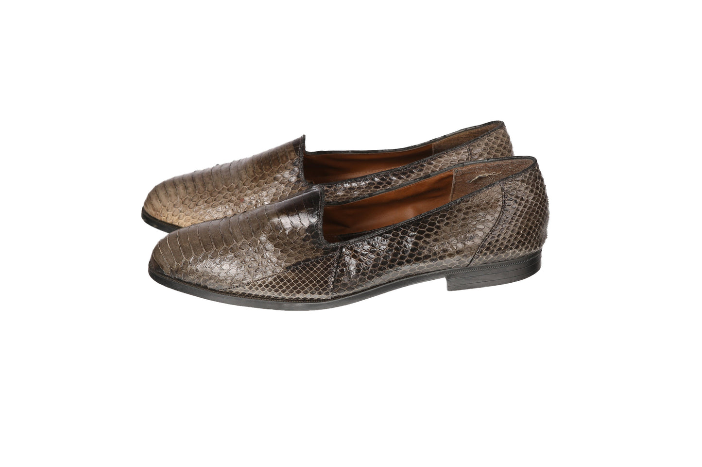 Vintage Men's Snakeskin Brown / Gray Leather Loafer Shoes