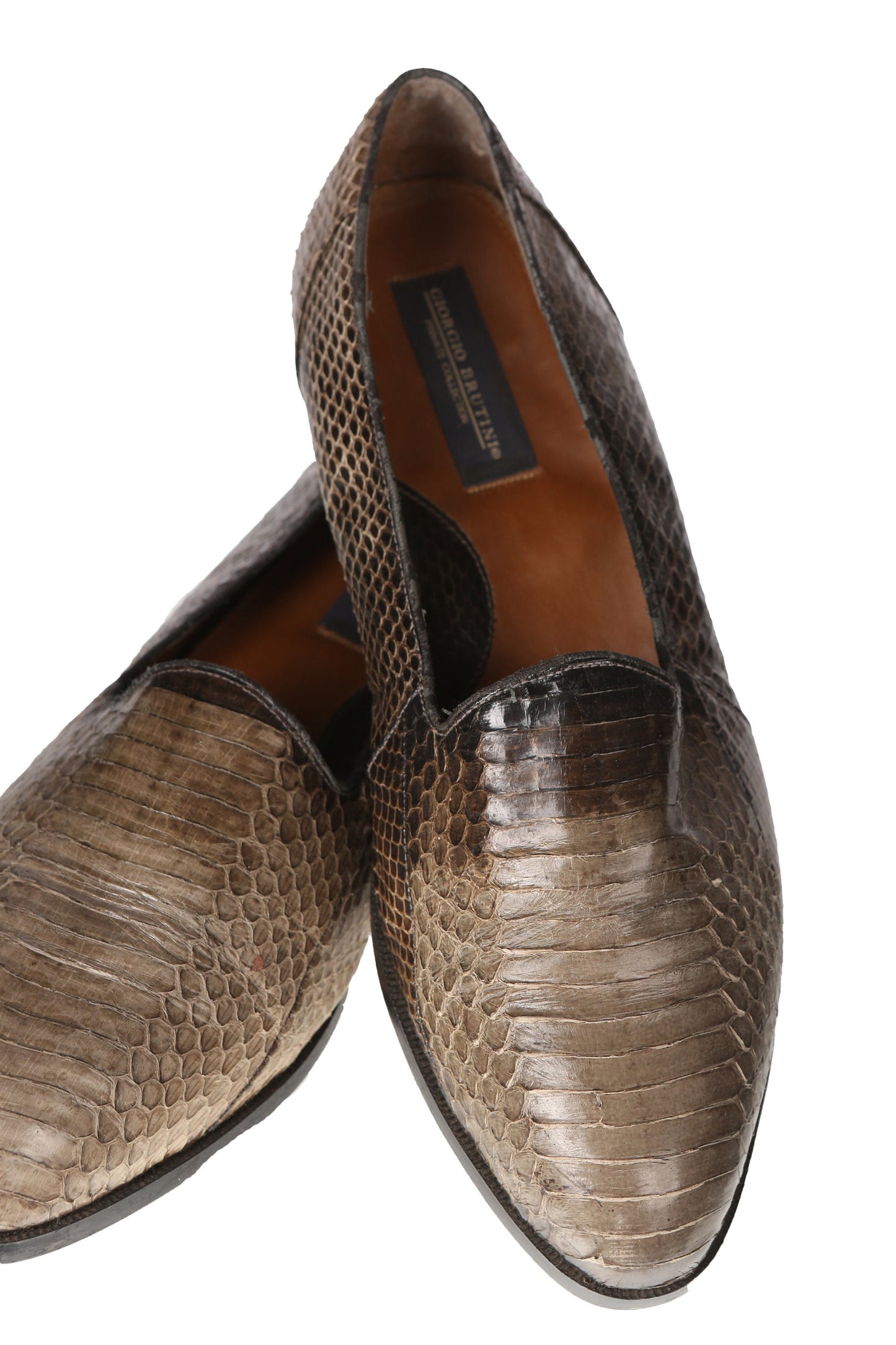 Vintage Men's Snakeskin Brown / Gray Leather Loafer Shoes