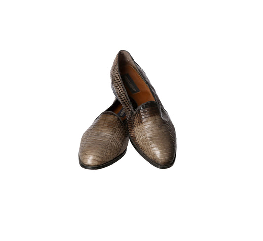 Vintage Men's Snakeskin Brown / Gray Leather Loafer Shoes