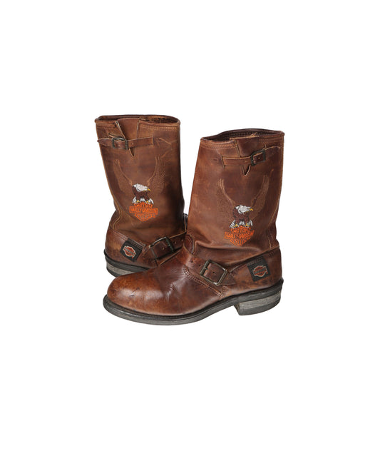 Vintage Harley Davidson Brown Biker Leather Boots