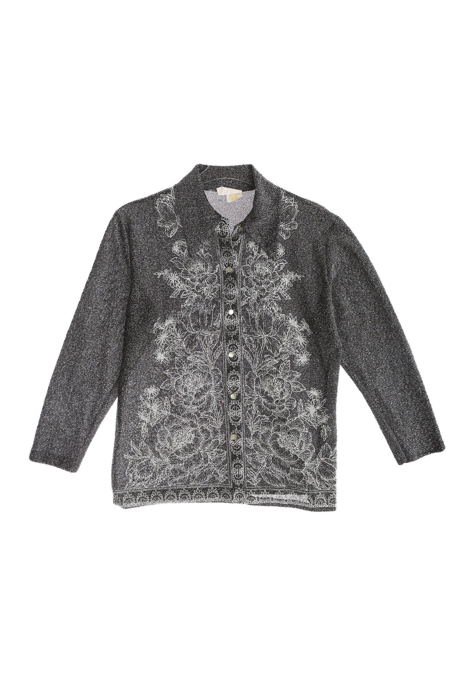 70s Black Polyester Button Up Blouse