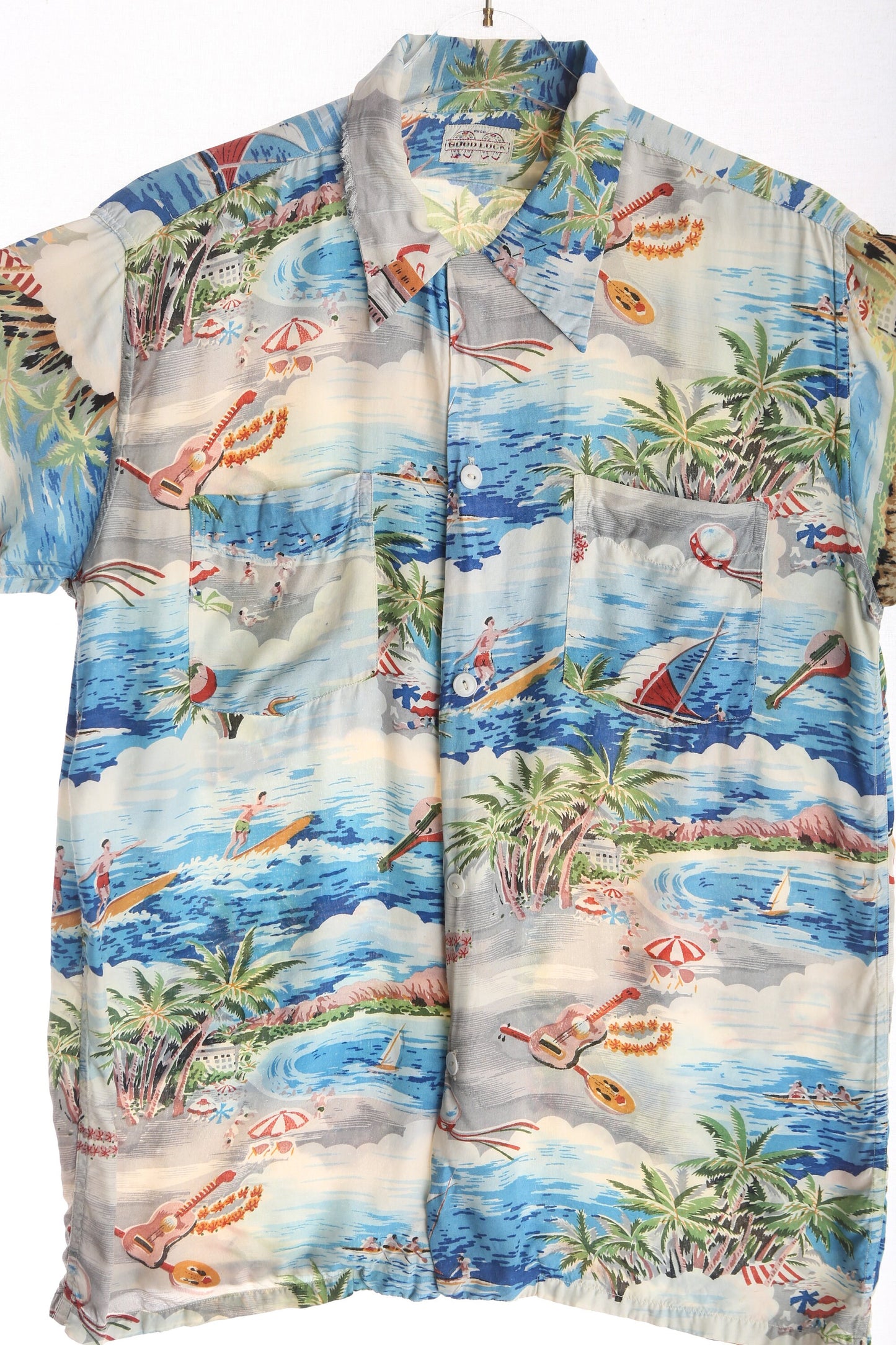 Vintage Men's Blue Hawaiian Shirt by Good Luck
