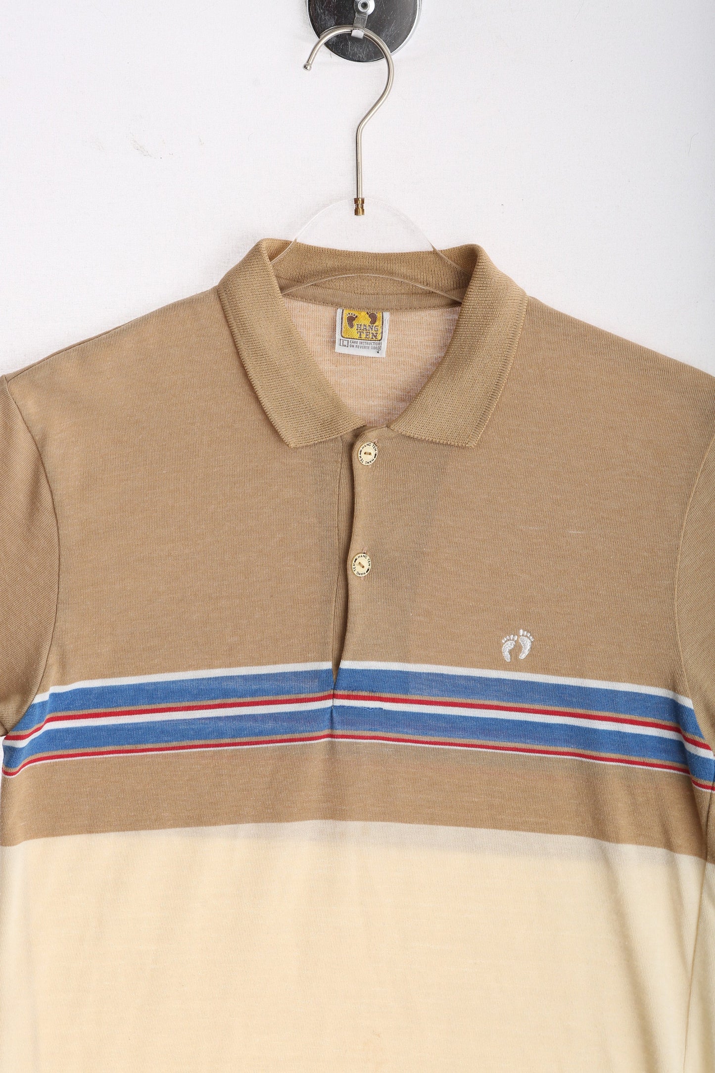 Vintage Hang Ten Striped Polo Shirt / Estimated Era: 70s - 80s