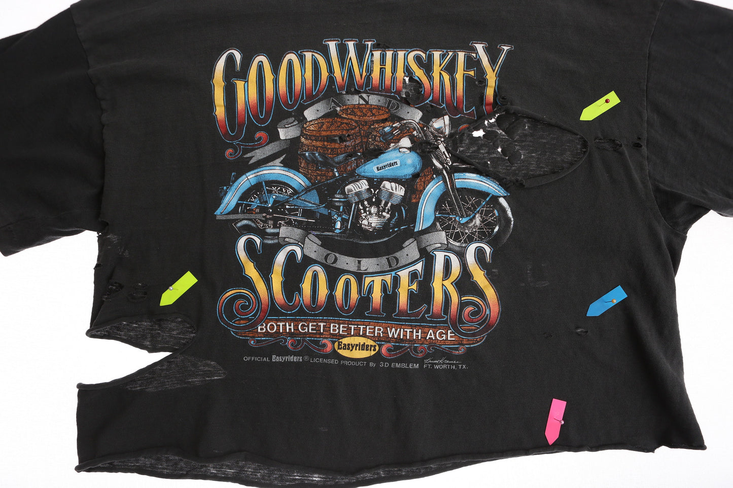 Vintage Biker Black Cropped T-shirt / Good Whiskey Scooters / Easyriders / Distressed