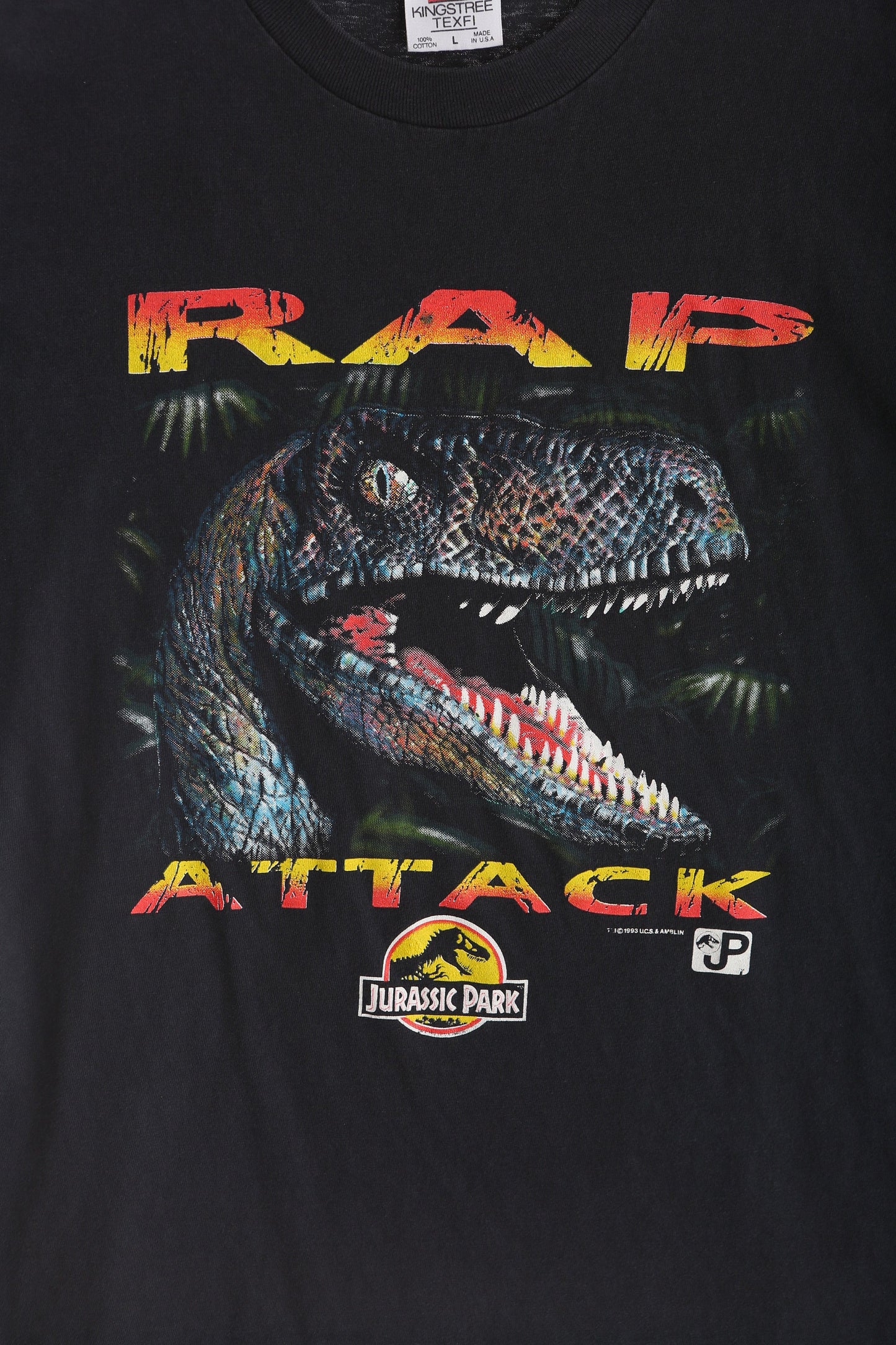 Vintage Jurassic Park - Rap Attack Black Graphic T-shirt