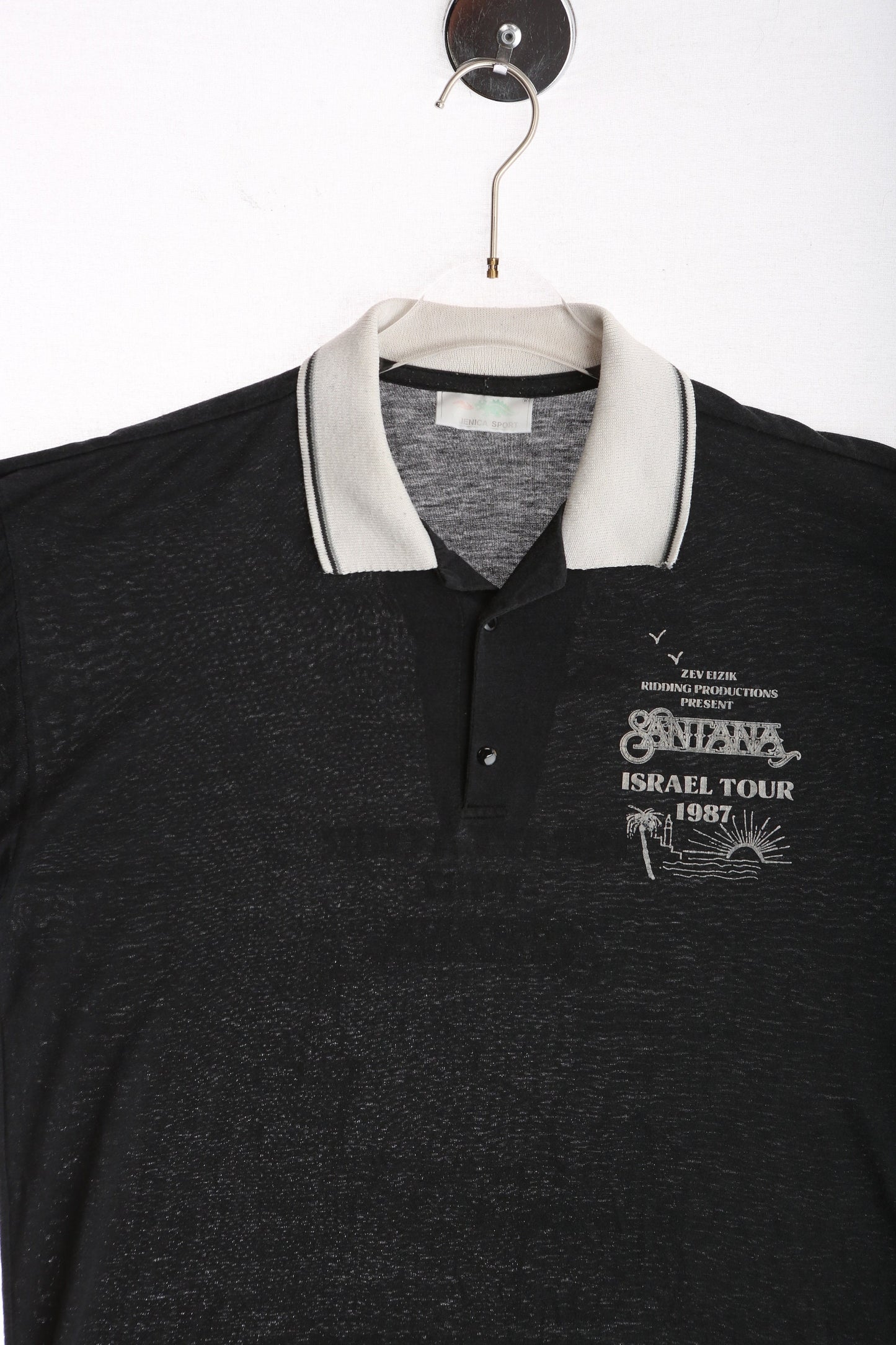 Vintage Black Polo Shirt with Rare Carlos Santana Israel Tour 1987