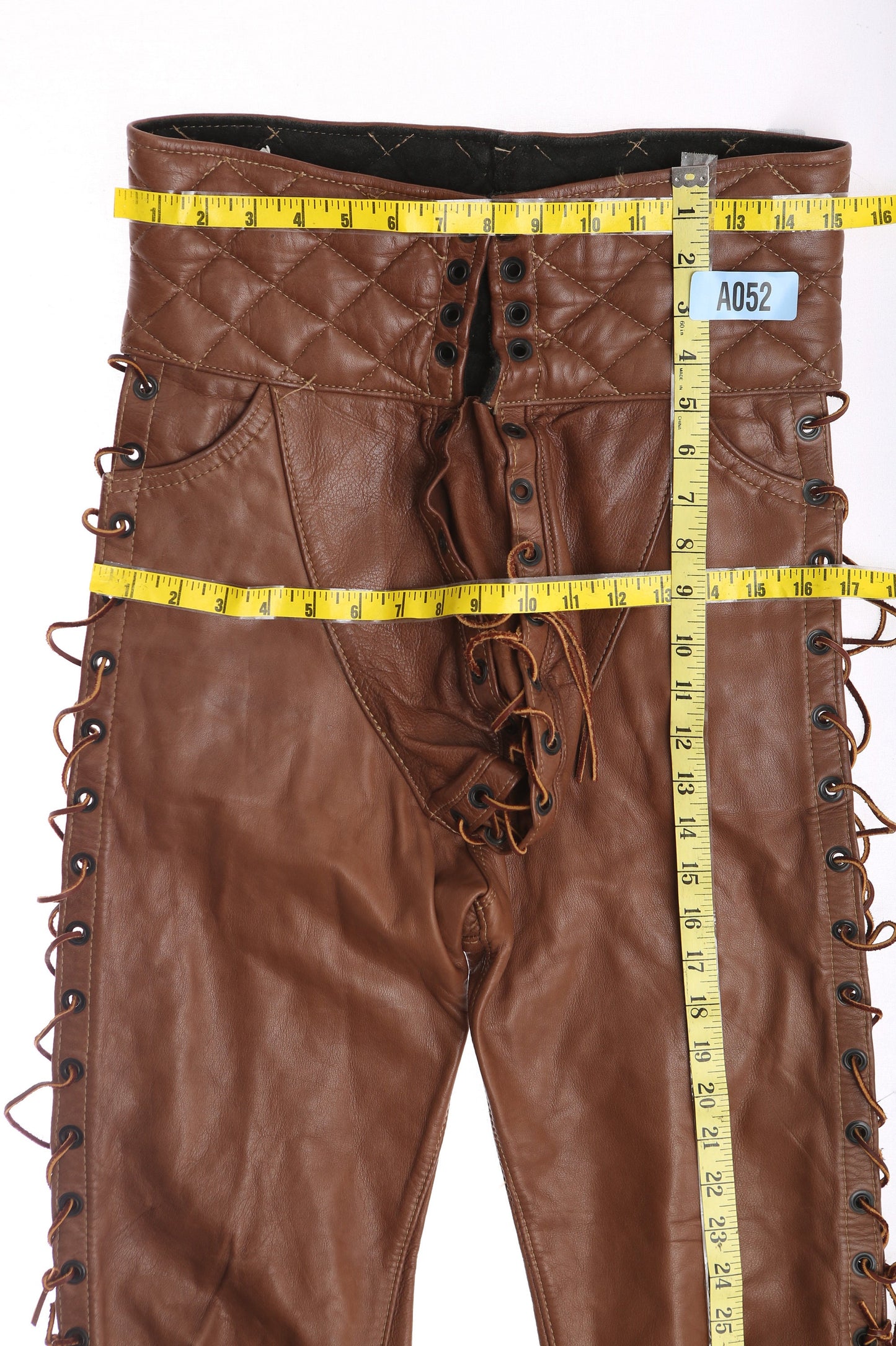 Vintage Men's High Waist Leather Born Pants with Side String Closures
