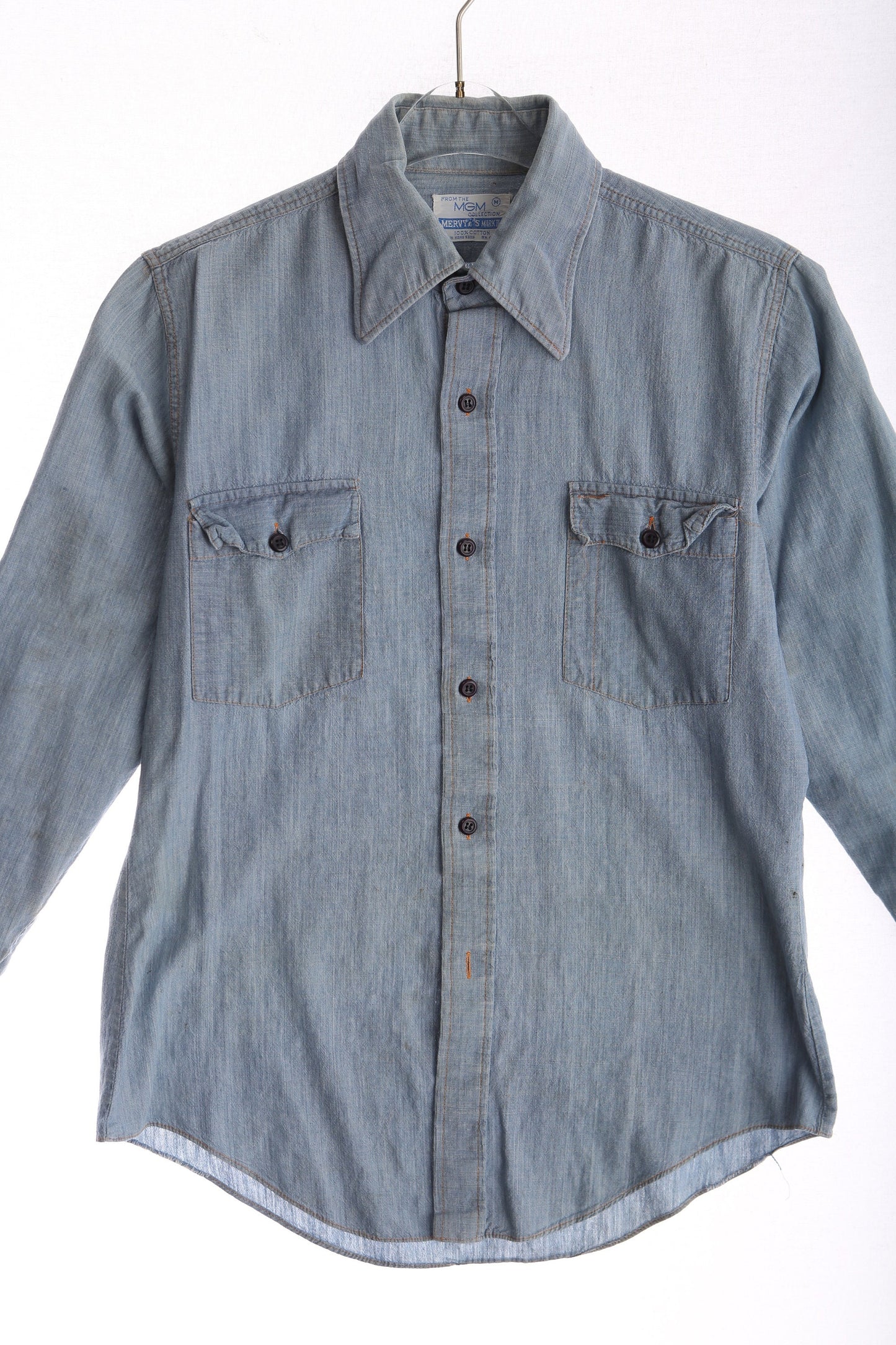 Vintage Men Blue Button Up Shirt - Era 1970's - 1980's