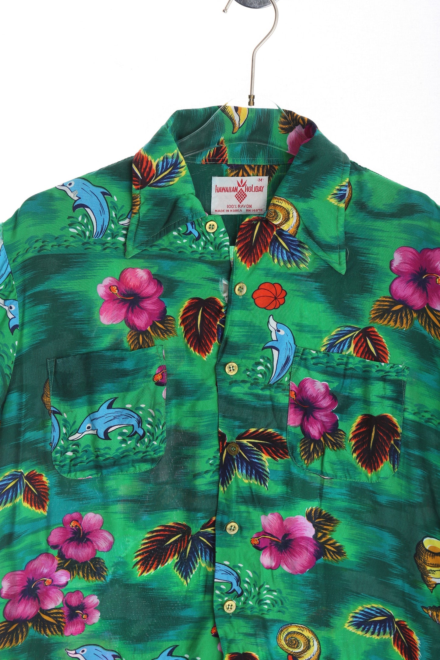Vintage Men's Green Hawaiian Shirt by Hawaiian Holiday / Era 70s - 80s